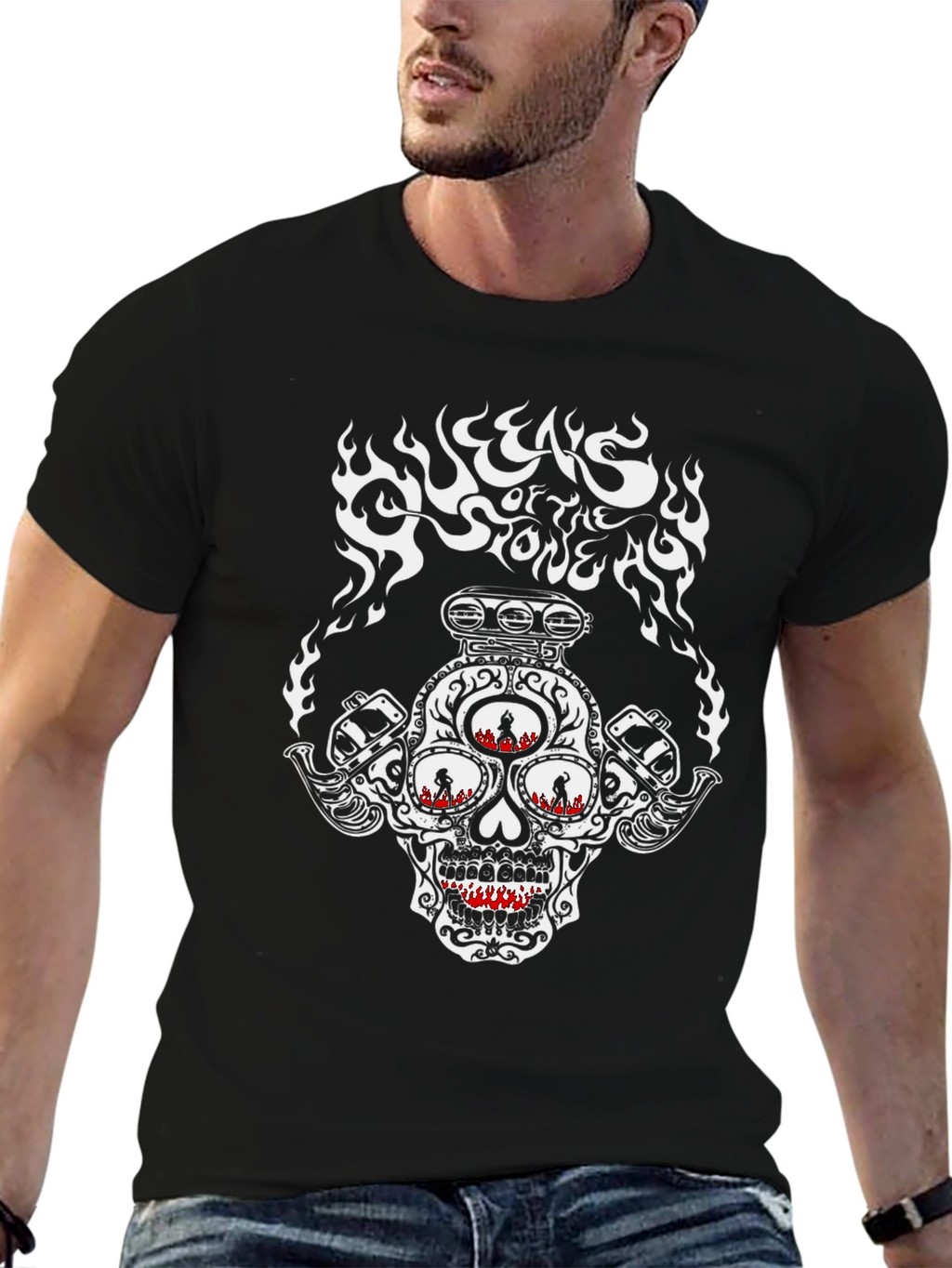Skull Flames Graphic Print T-Shirt