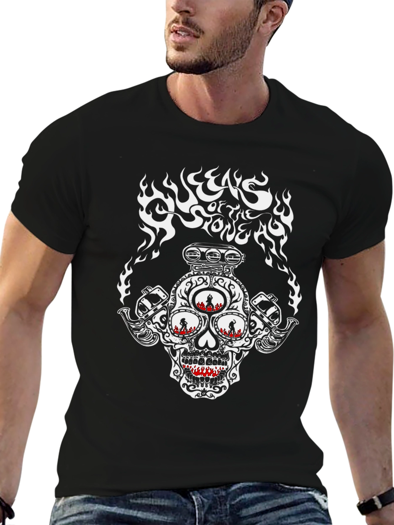 Skull Flames Graphic Print T-Shirt
