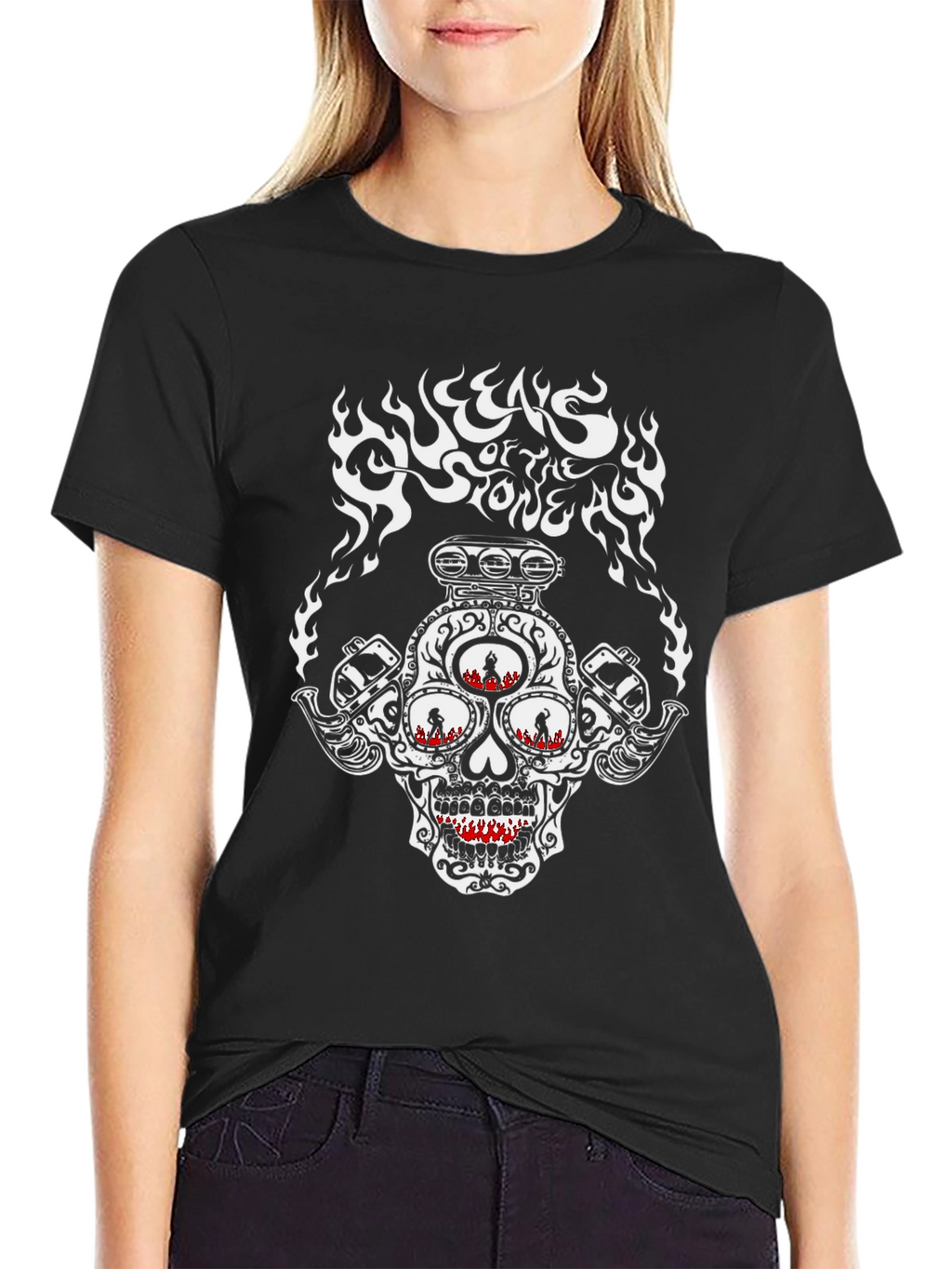 Skull Flames Graphic Print T-Shirt