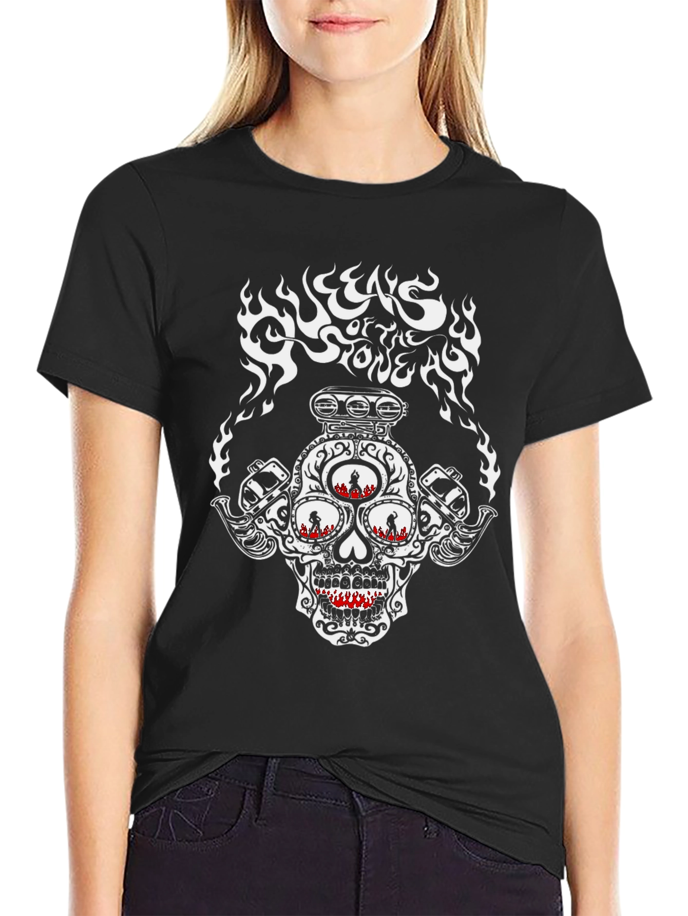 Skull Flames Graphic Print T-Shirt