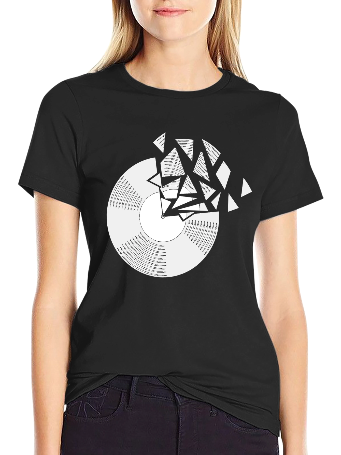 Shattered Vinyl Record Graphic Tee - Black