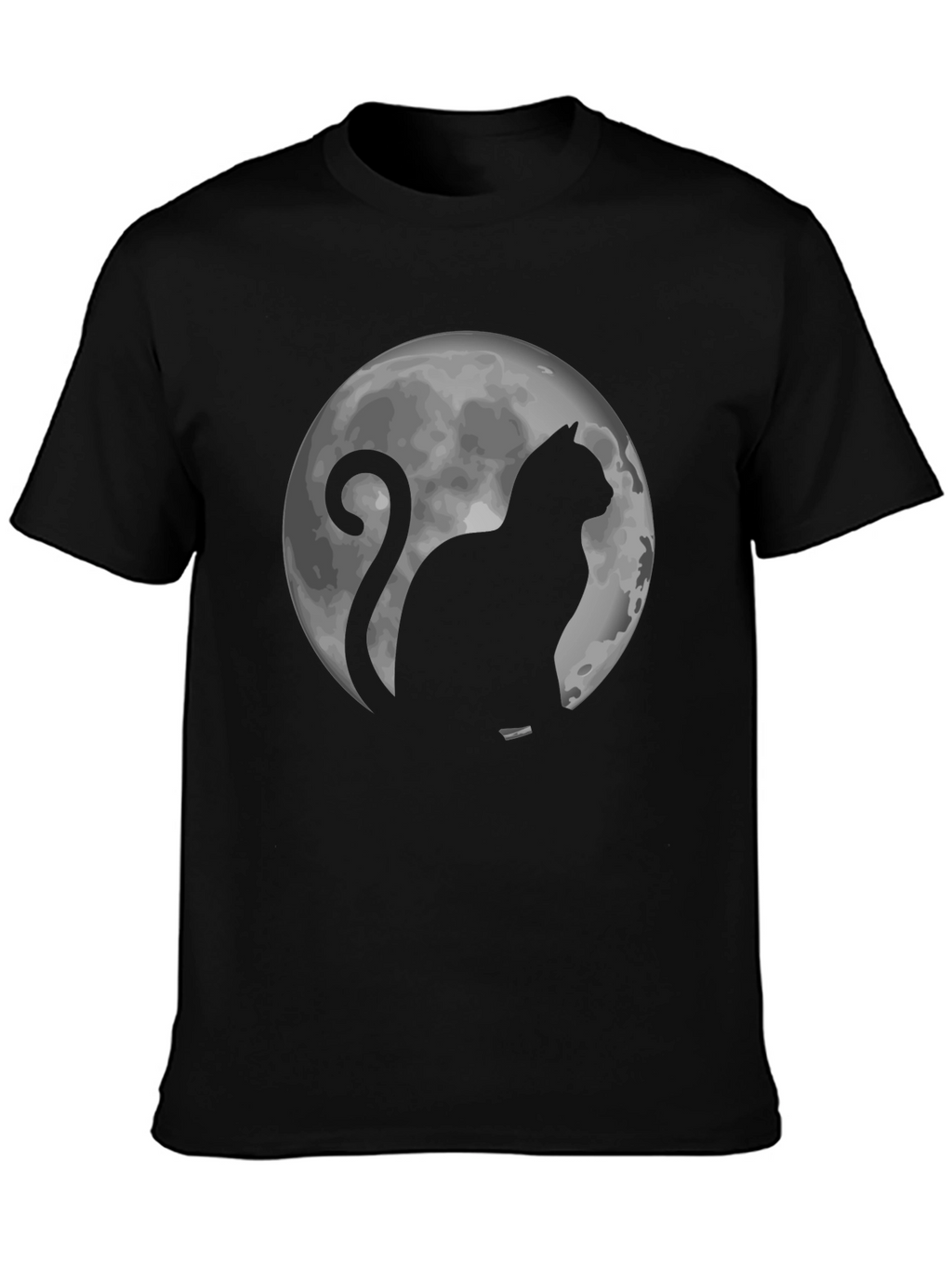 Cat & Moon Graphic Tee - Black Cotton T-Shirt