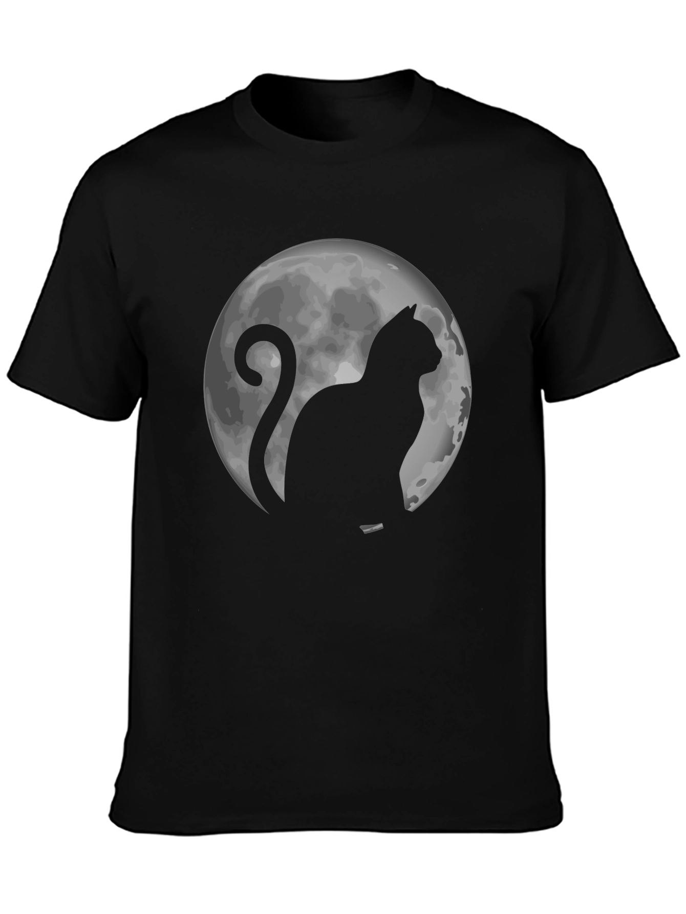 Cat & Moon Graphic Tee - Black Cotton T-Shirt