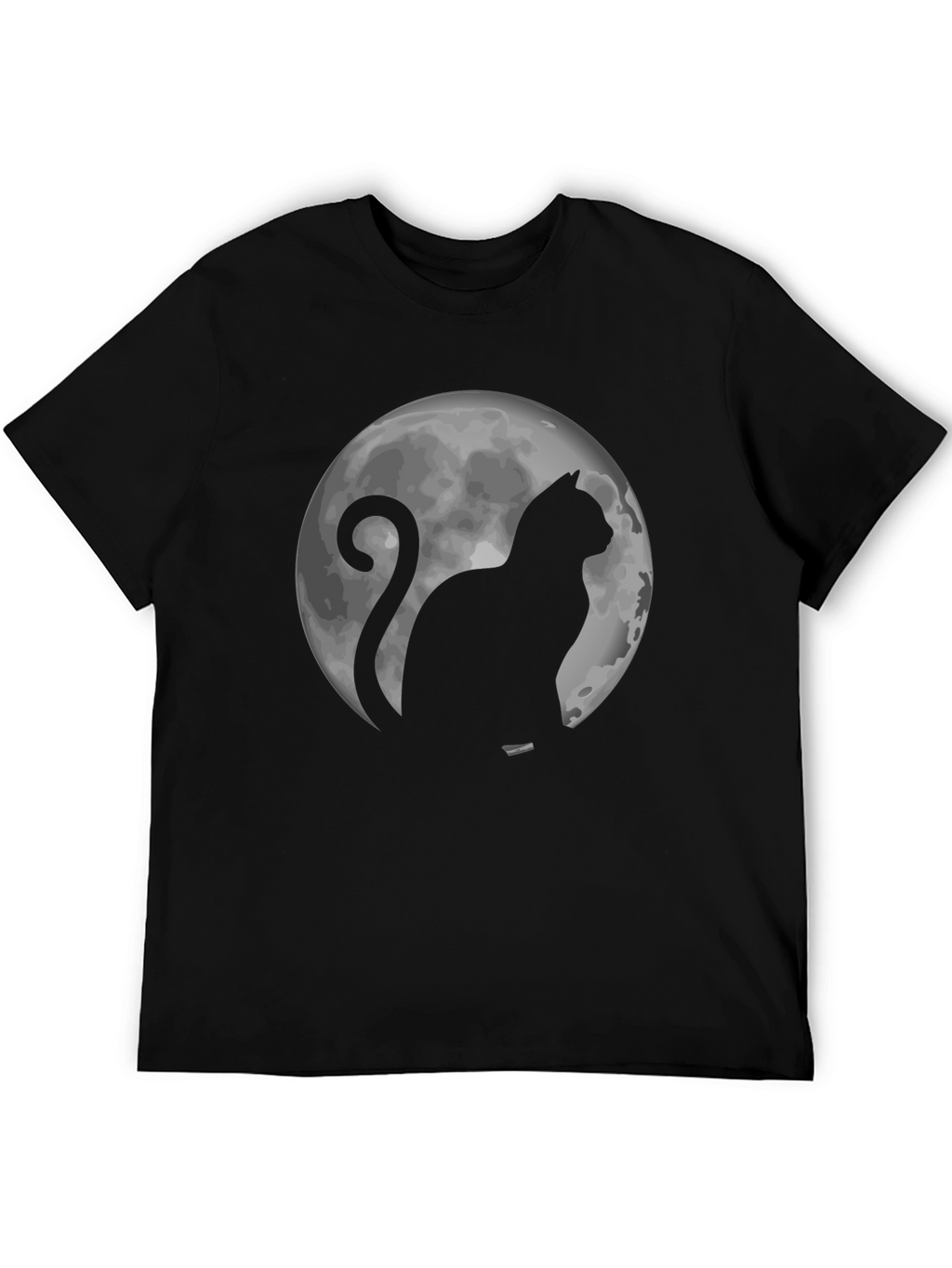 Cat & Moon Graphic Tee - Black Cotton T-Shirt
