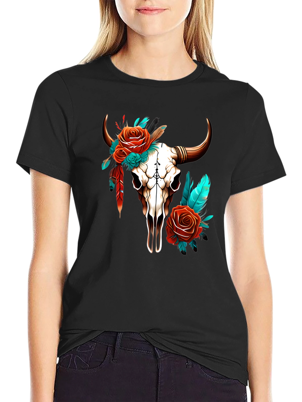 Bull Skull & Roses Graphic Tee