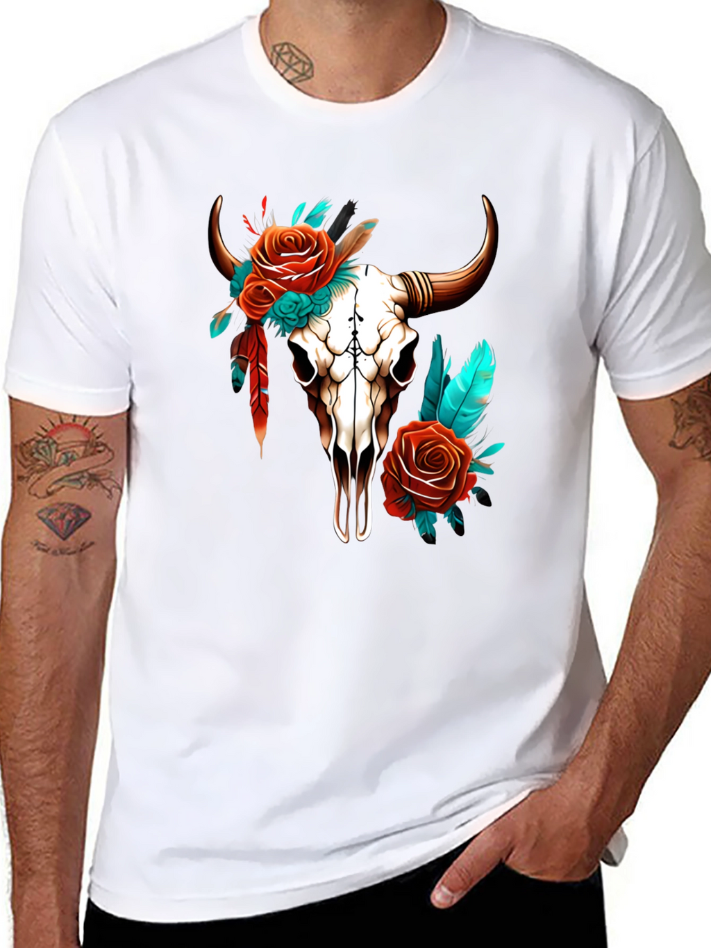 Bull Skull & Roses Graphic Tee