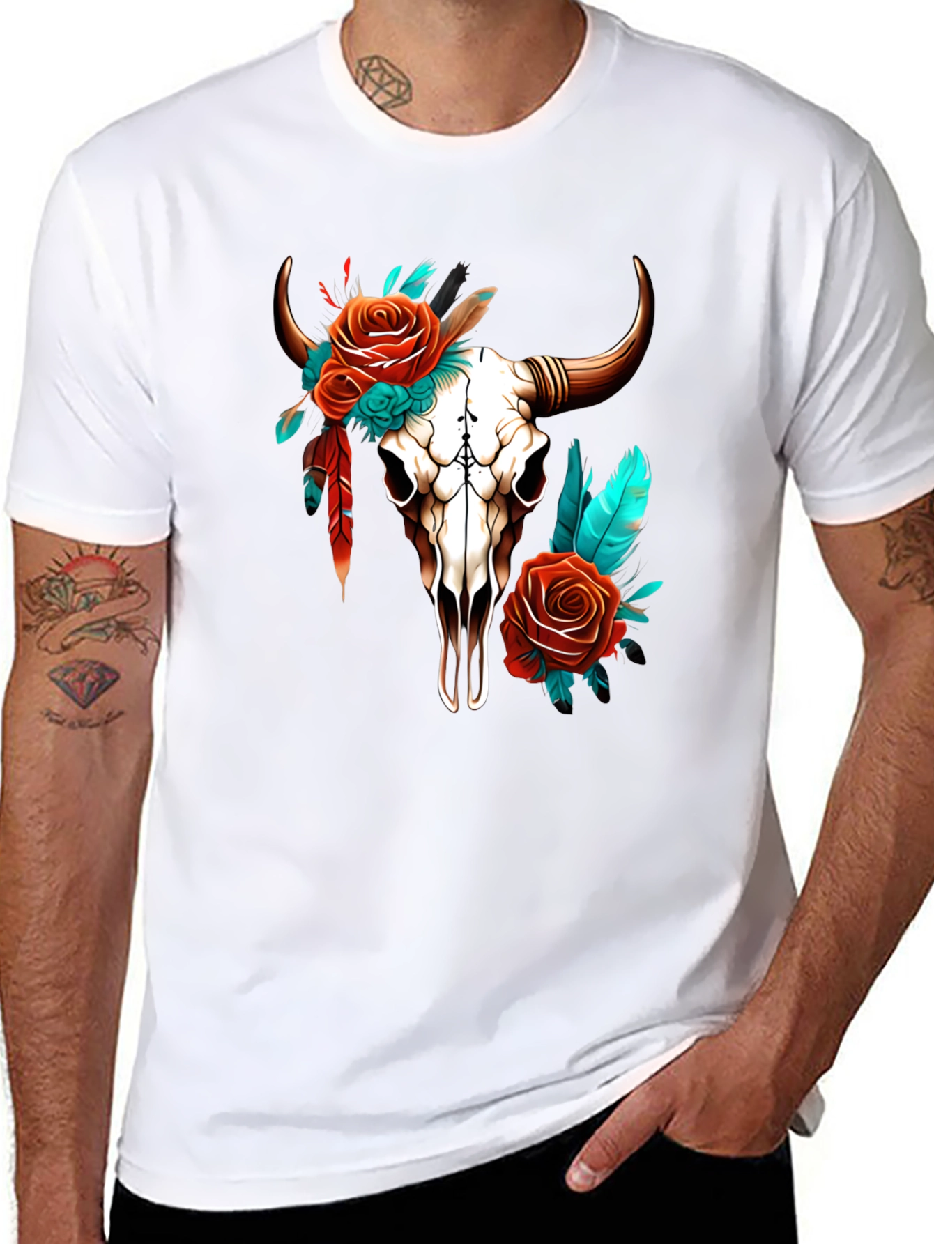 Bull Skull & Roses Graphic Tee