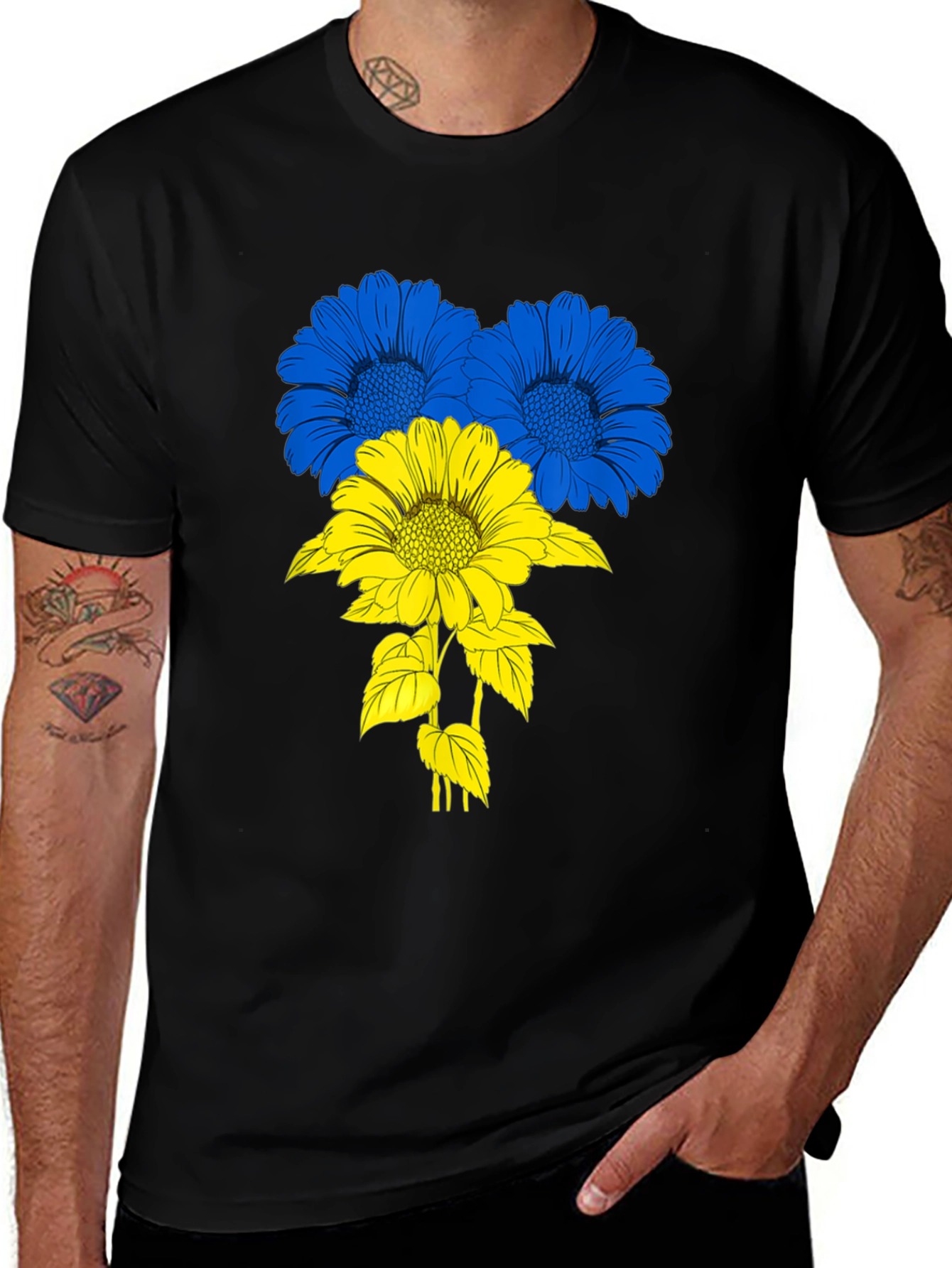 Ukraine Flag Flower T-Shirt - Black