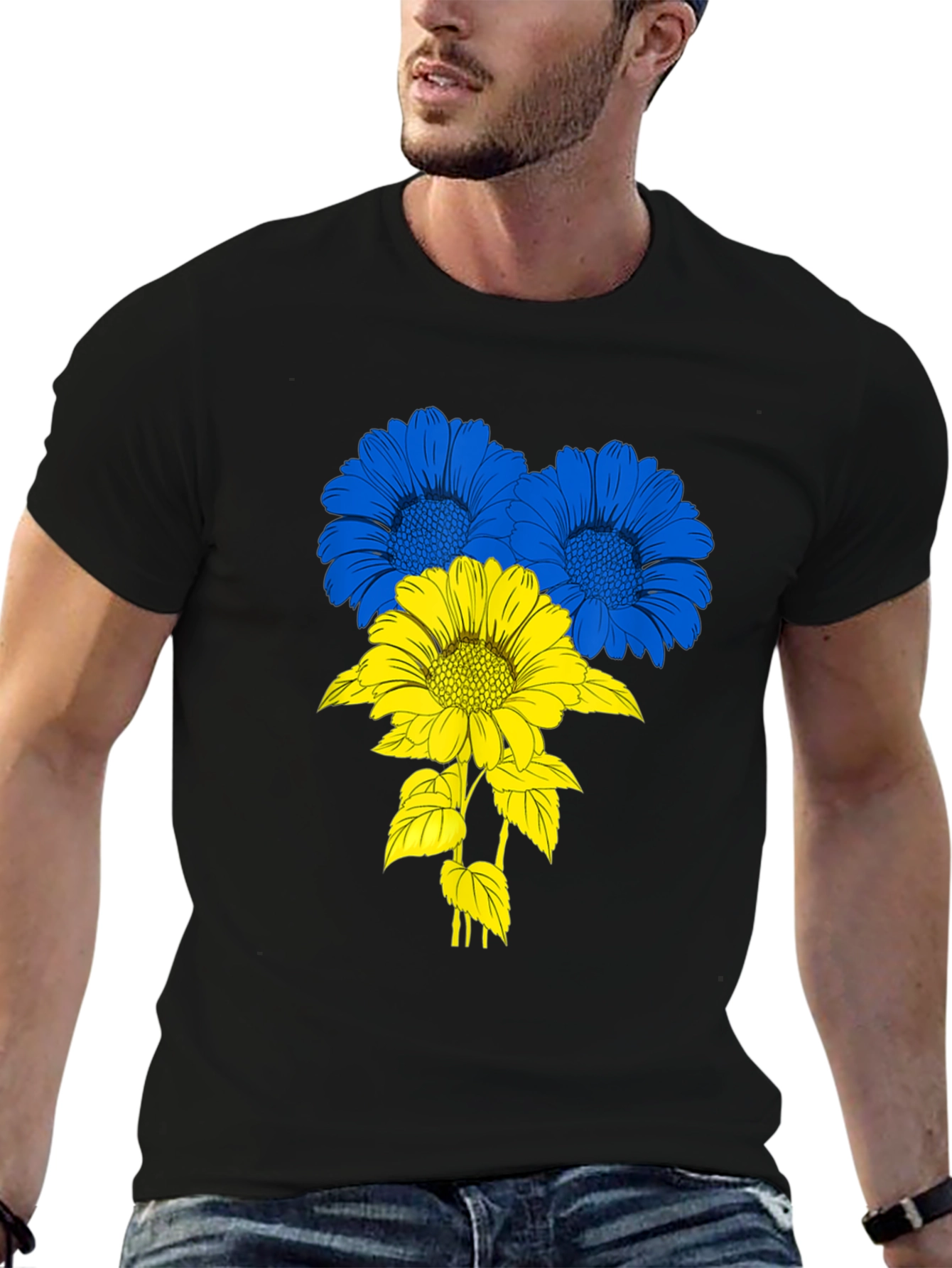 Ukraine Flag Flower T-Shirt - Black