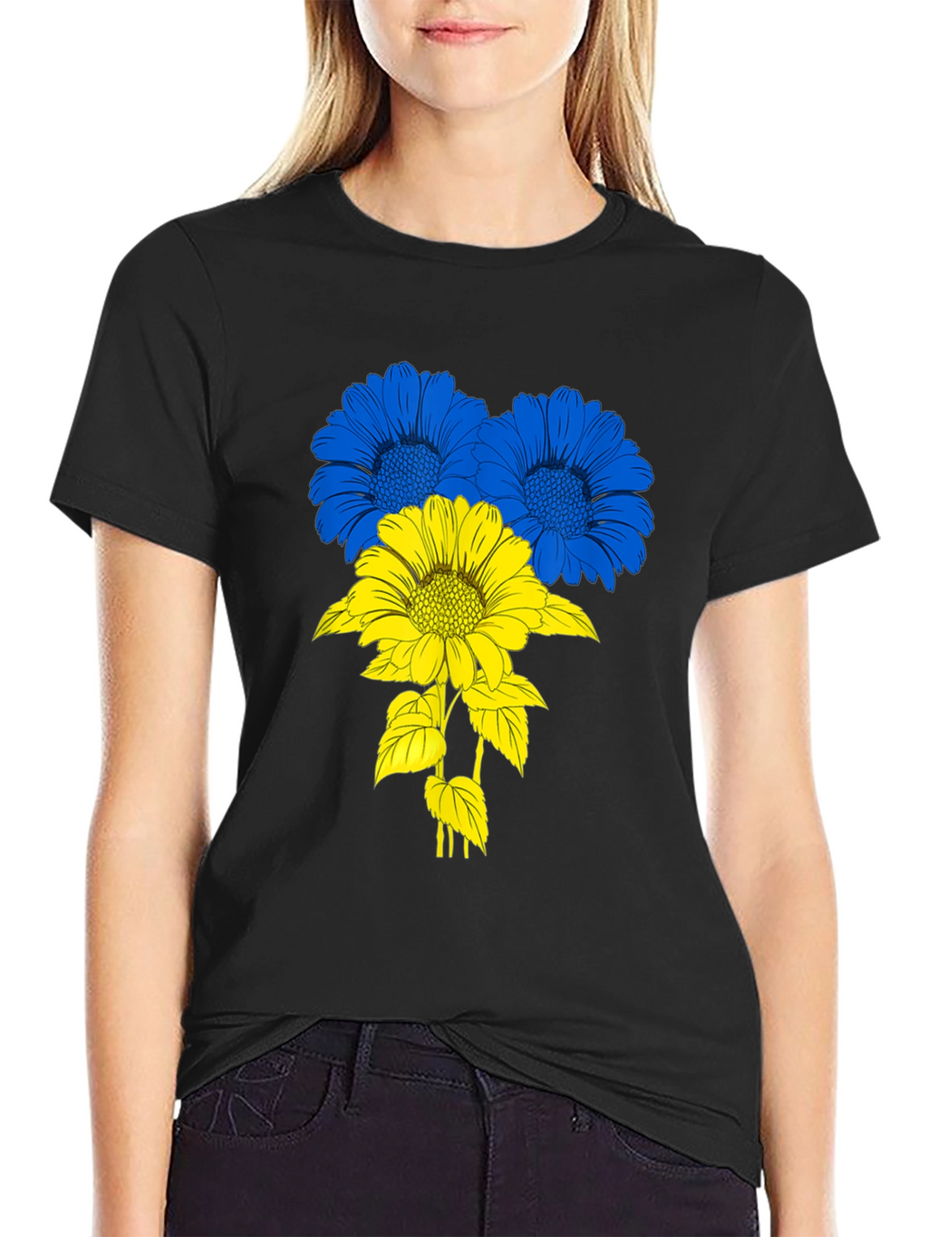 Ukraine Flag Flower T-Shirt - Black