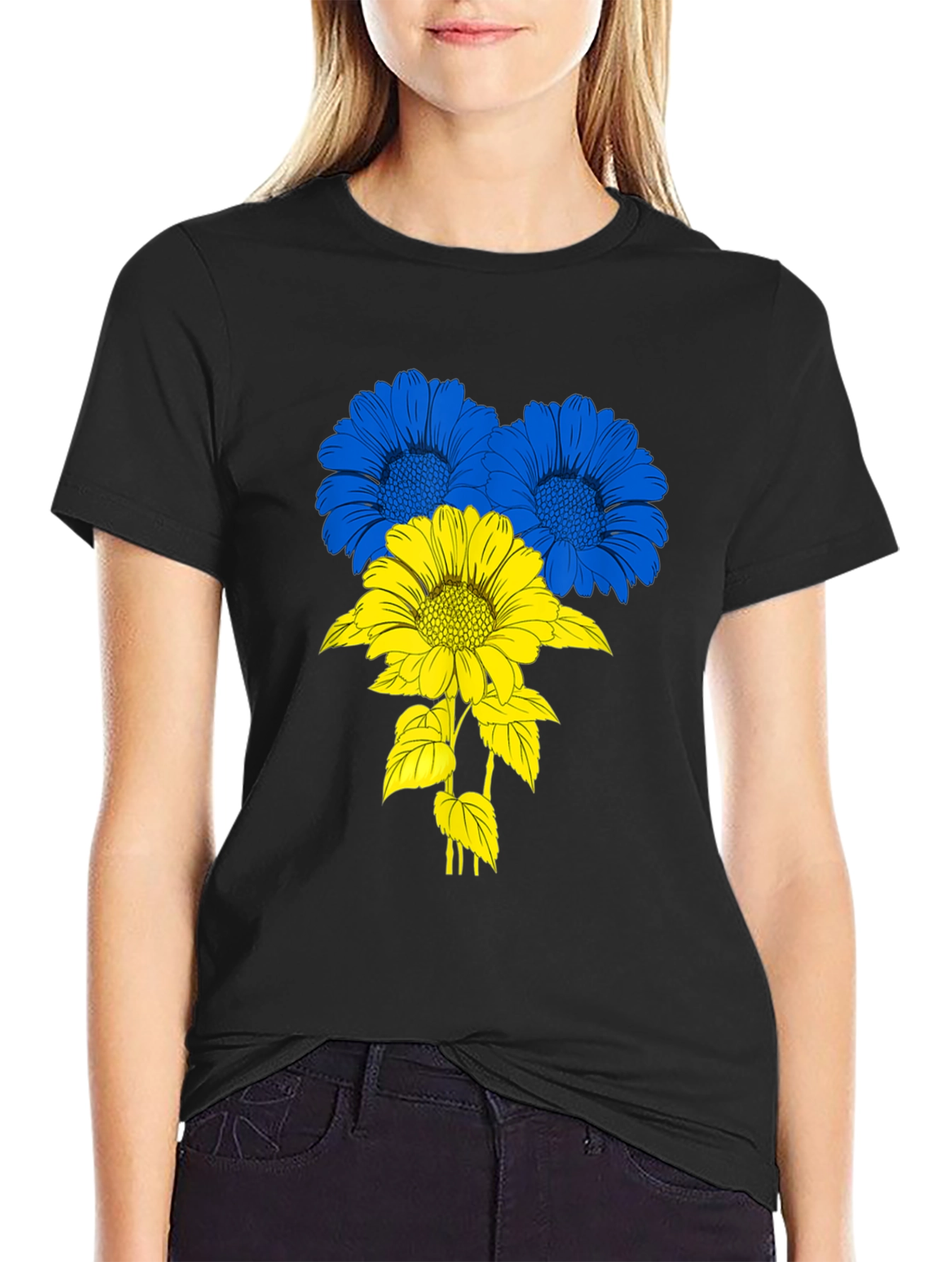 Ukraine Flag Flower T-Shirt - Black