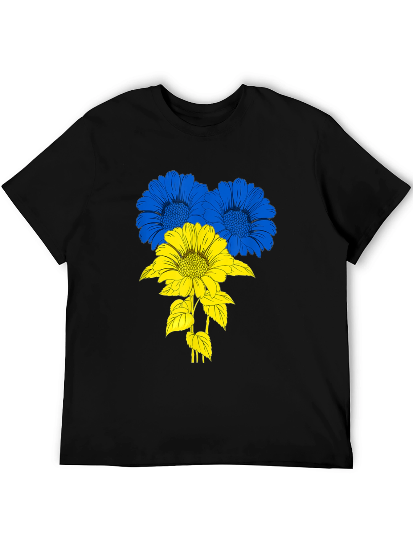 Ukraine Flag Flower T-Shirt - Black