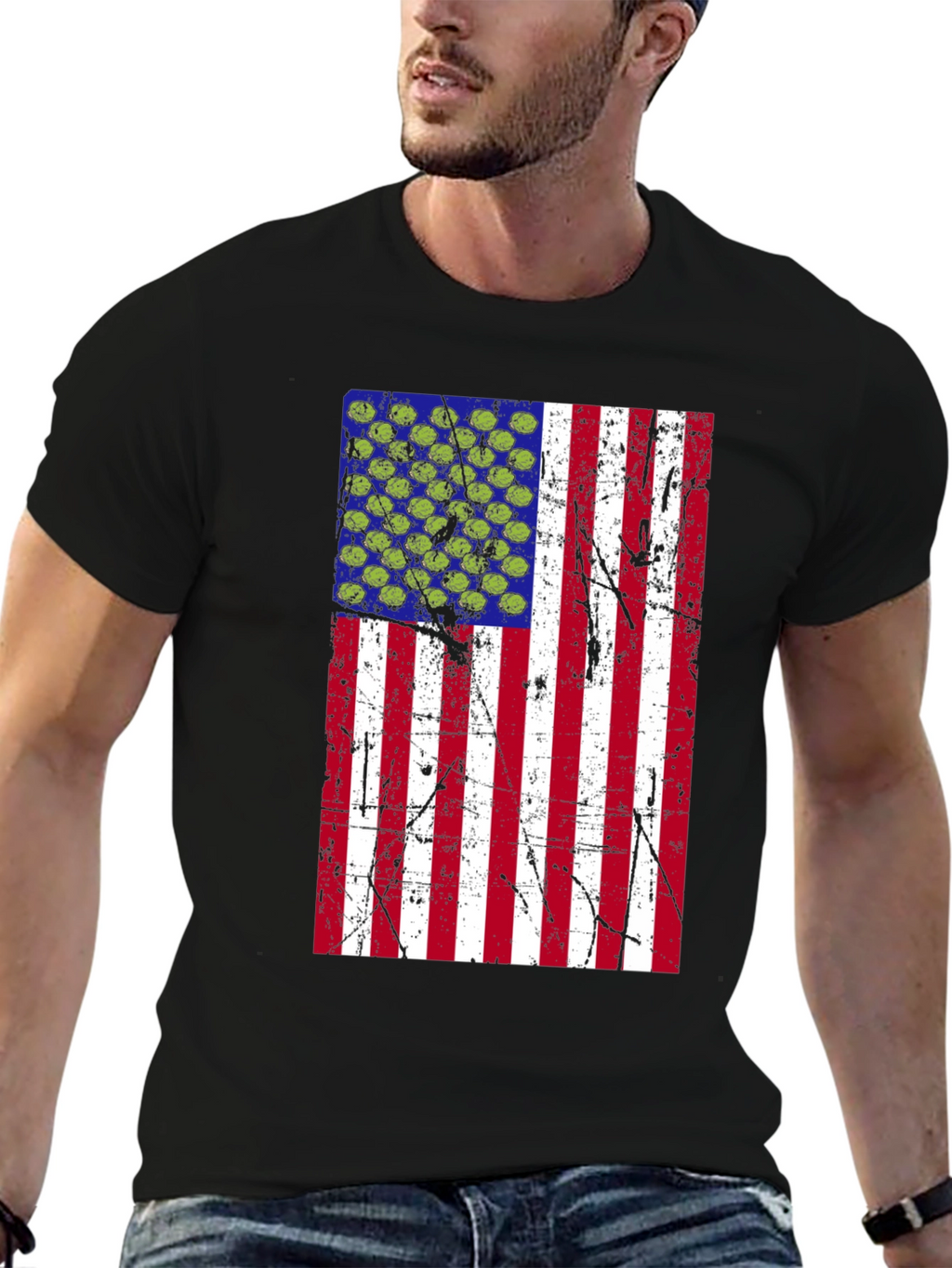 Distressed American Flag Pickleball T-Shirt