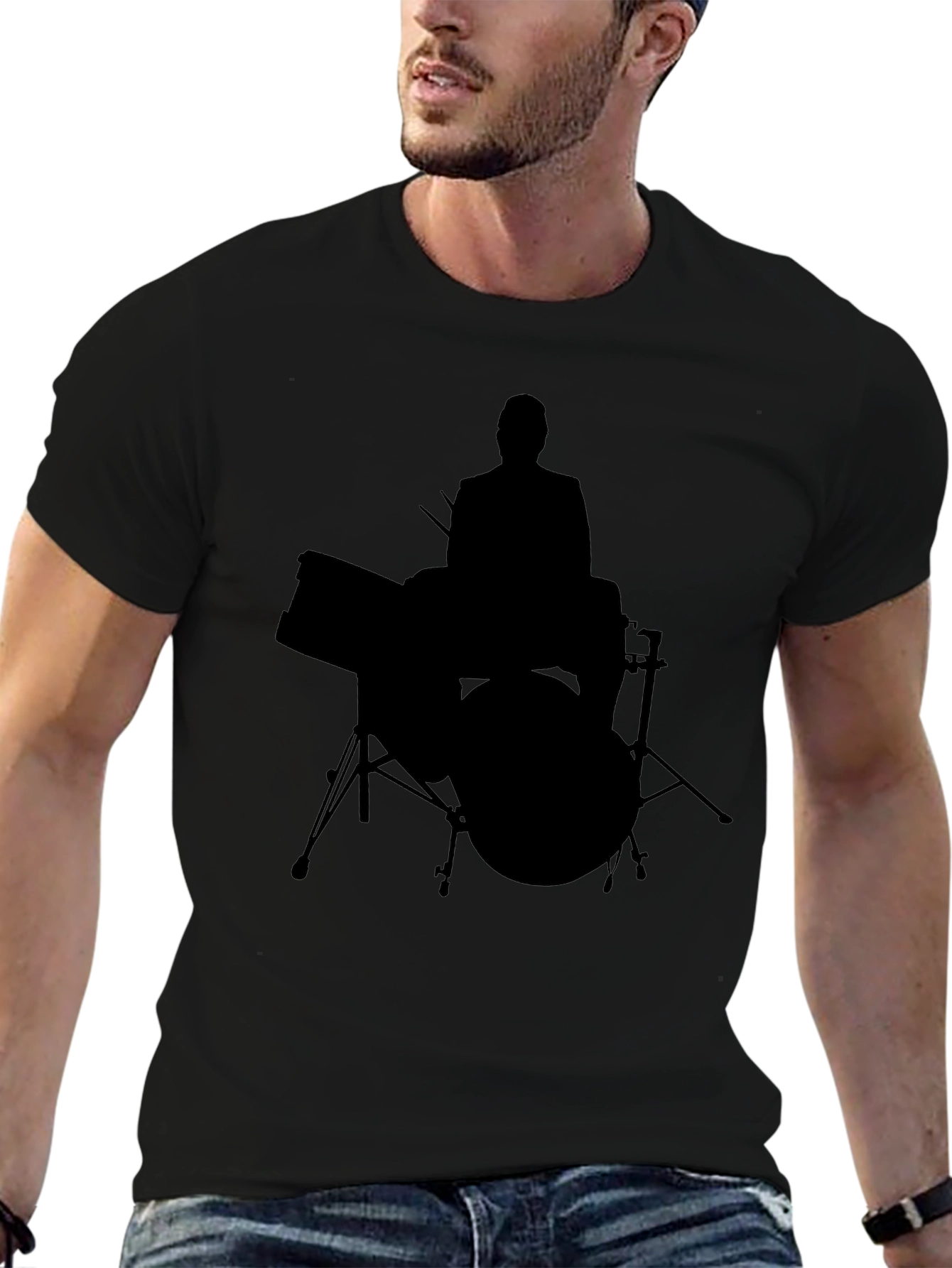 Drummer Silhouette T-Shirt - Black