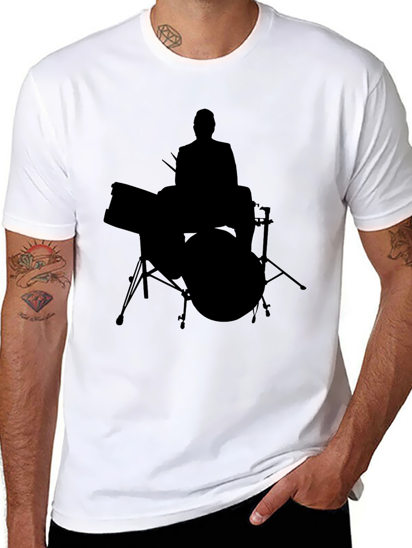 Drummer Silhouette T-Shirt - Black