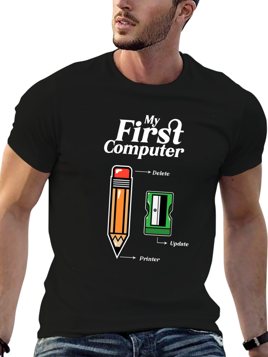My First Computer T-Shirt - Pencil & Sharpener Design