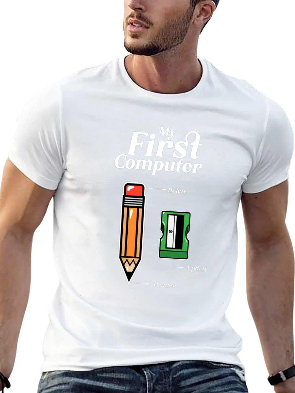My First Computer T-Shirt - Pencil & Sharpener Design