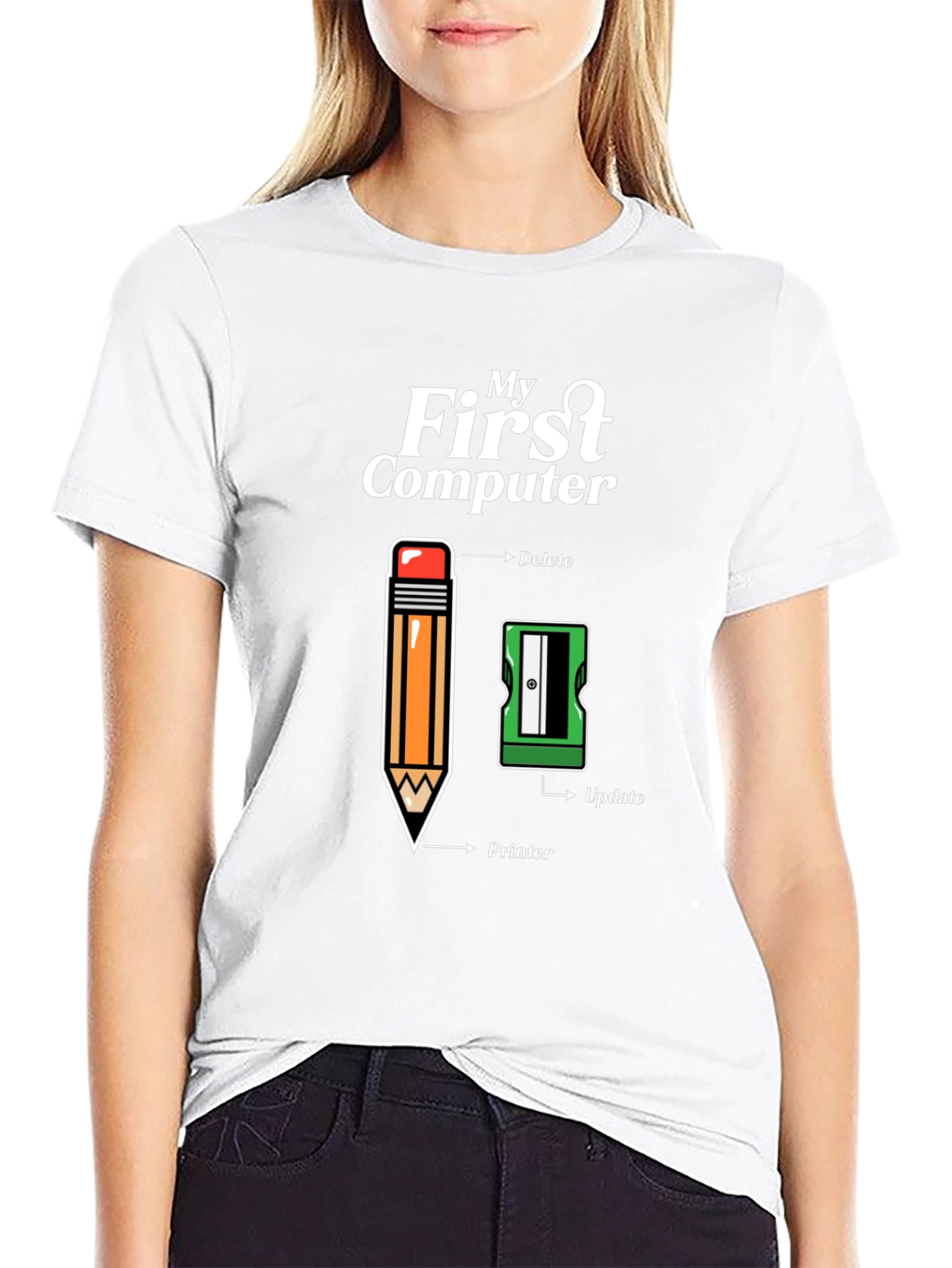 My First Computer T-Shirt - Pencil & Sharpener Design
