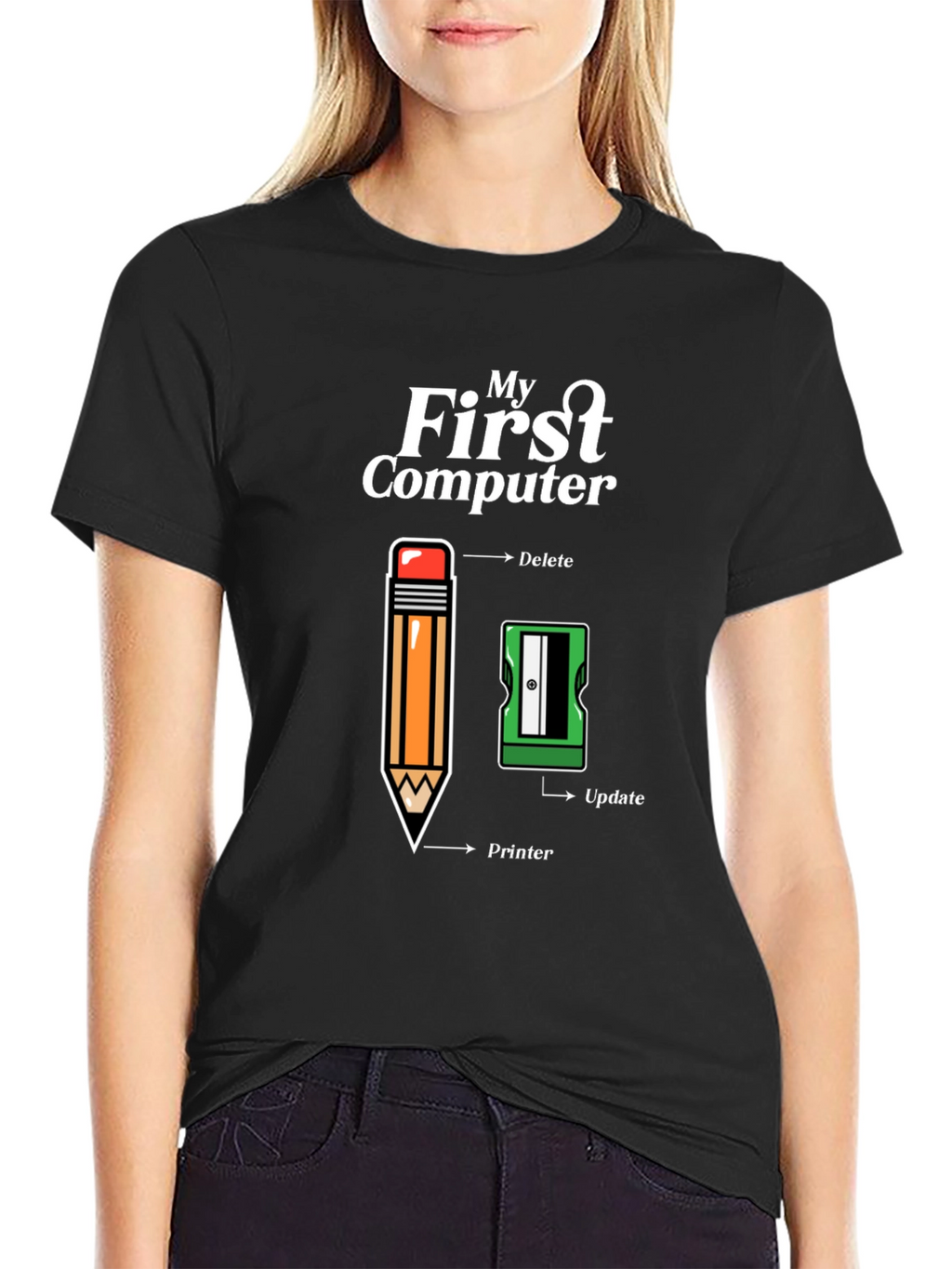 My First Computer T-Shirt - Pencil & Sharpener Design