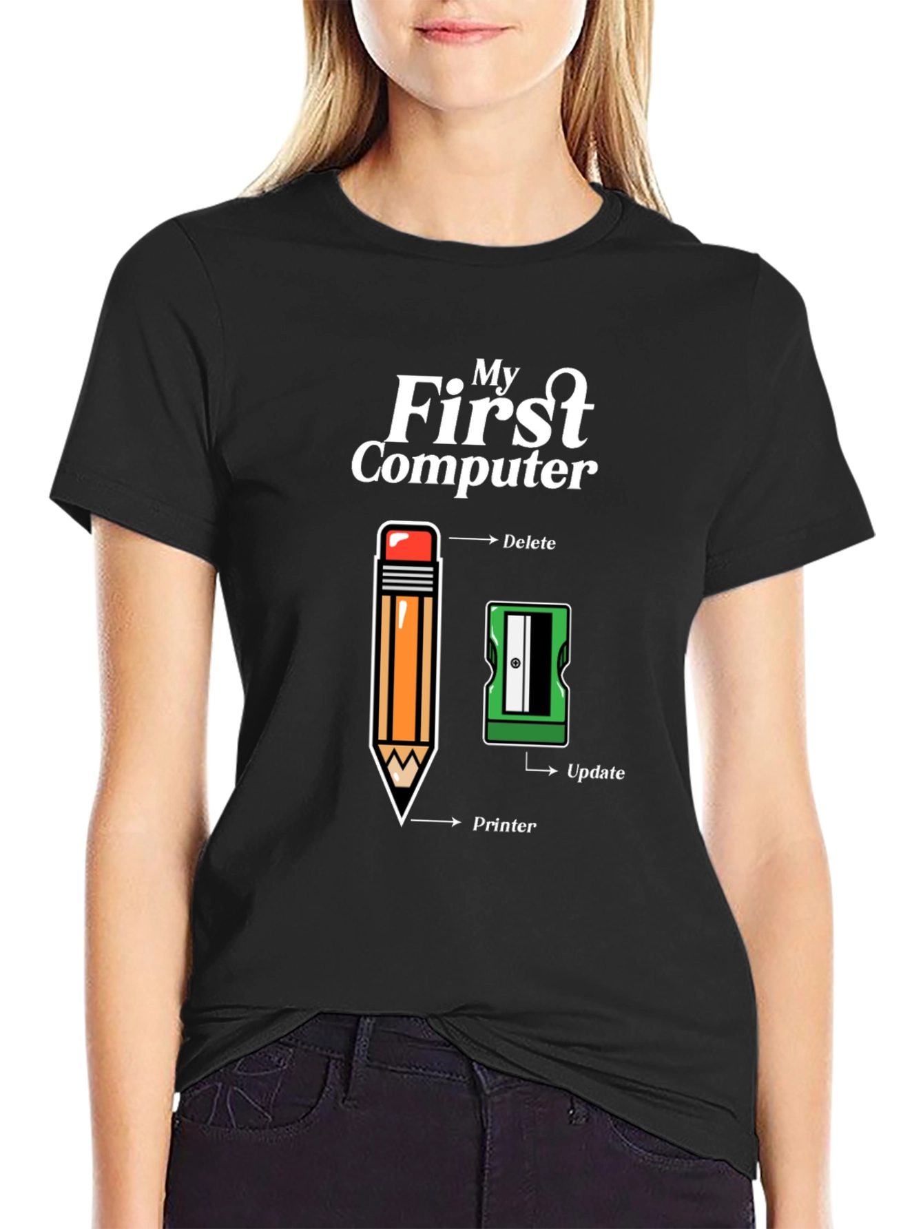 My First Computer T-Shirt - Pencil & Sharpener Design