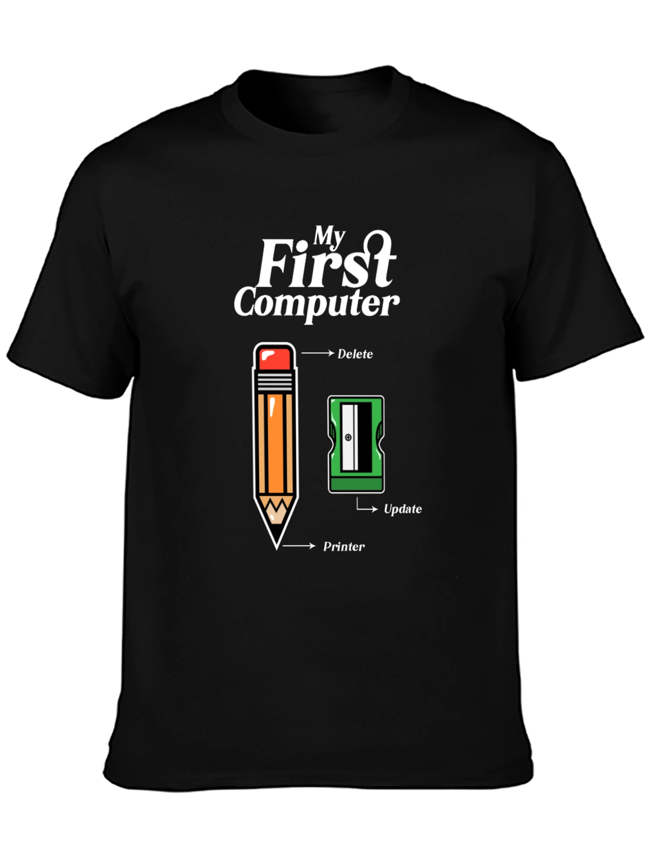 My First Computer T-Shirt - Pencil & Sharpener Design