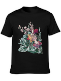 Floral Deer Graphic Tee - Unique Black T-Shirt