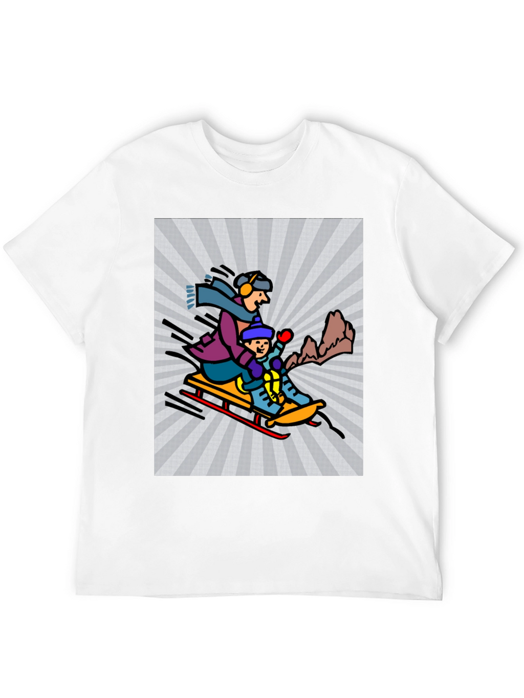 Cartoon Graphic T-Shirt: Winter Sledding Design