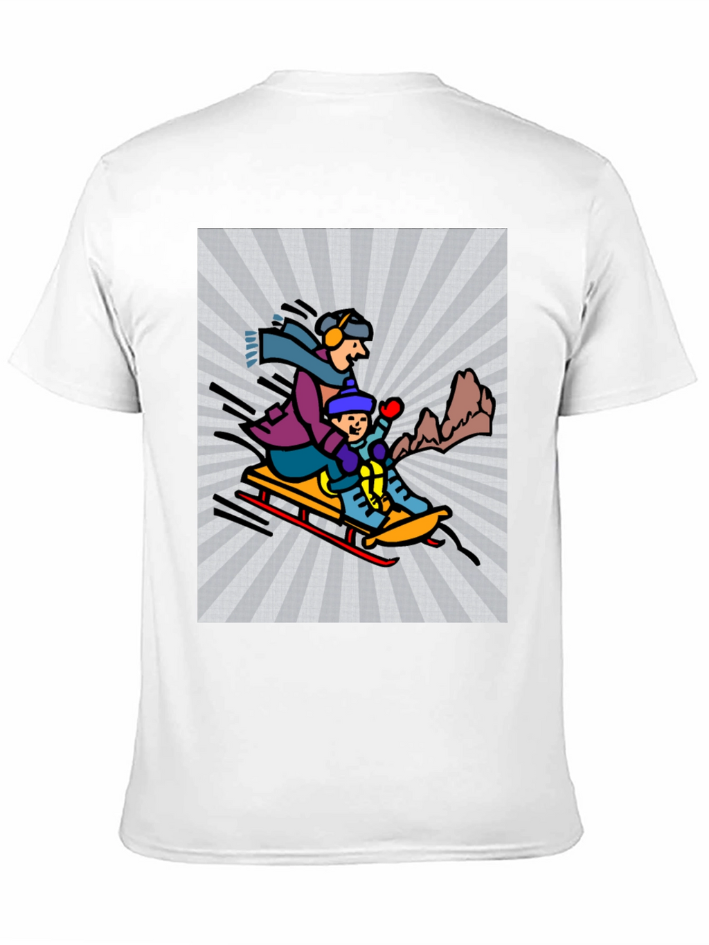 Cartoon Graphic T-Shirt: Winter Sledding Design