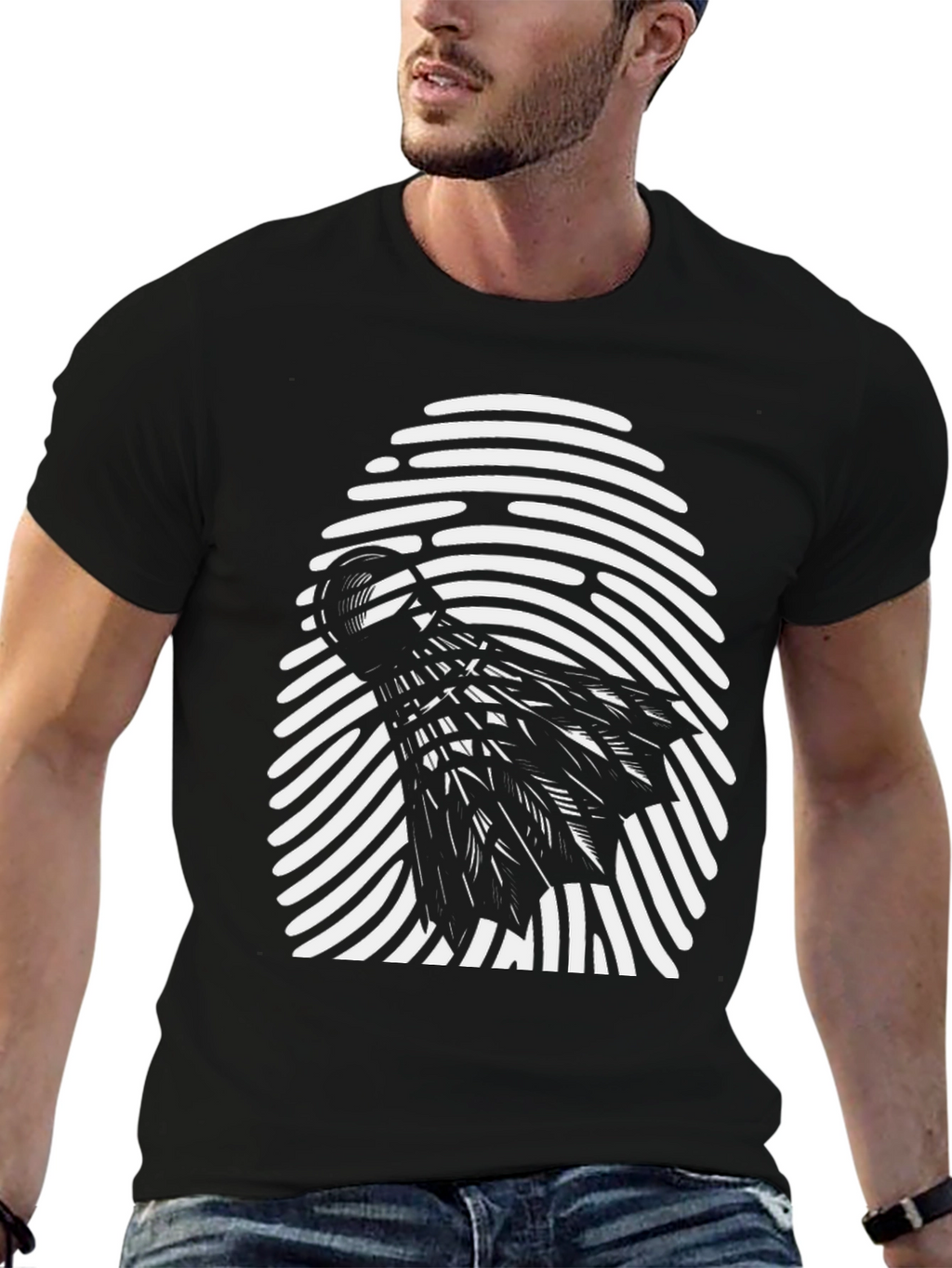 Black Shuttlecock Fingerprint Graphic Tee