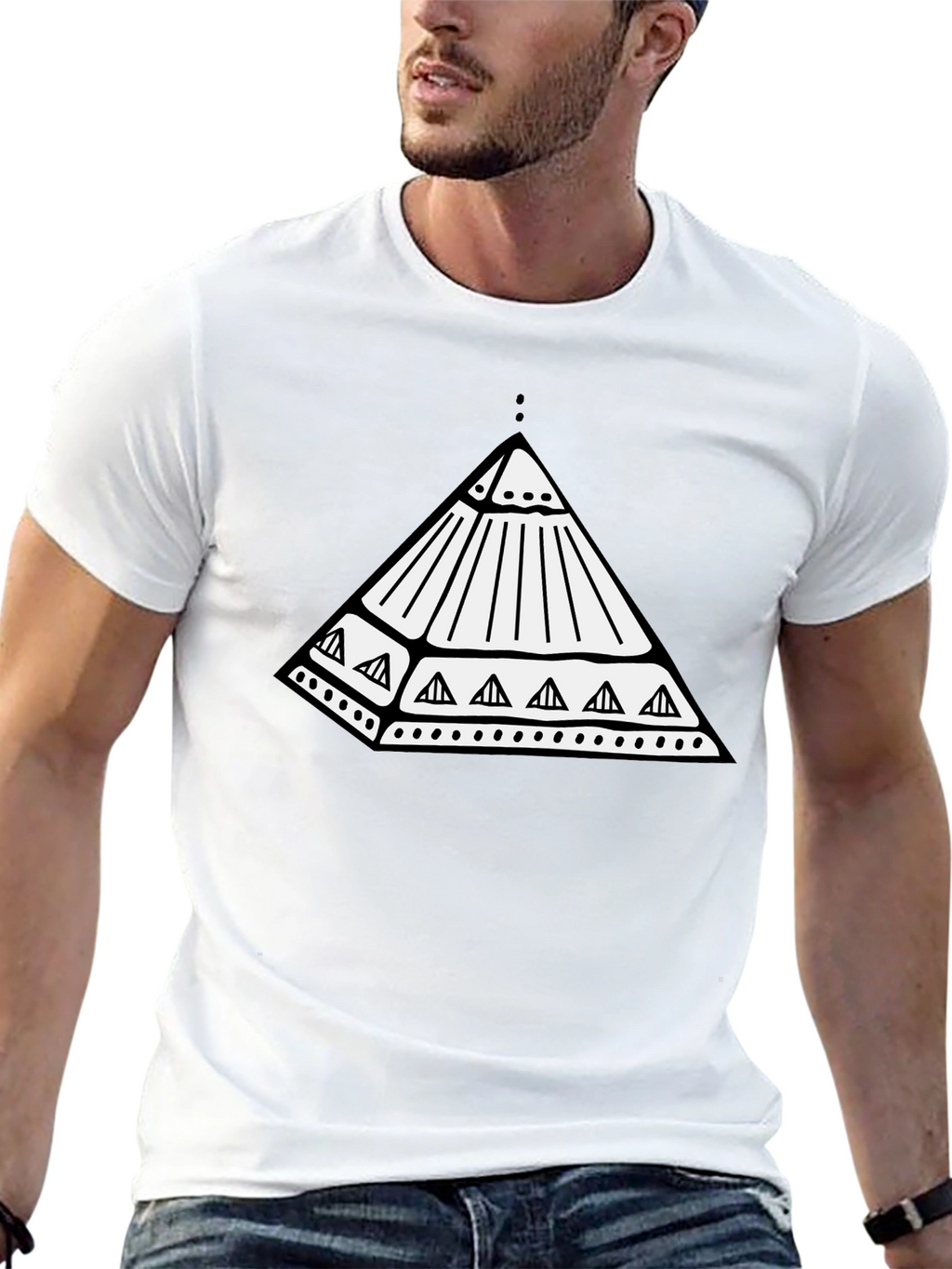 Geometric Pyramid Graphic Black T-Shirt