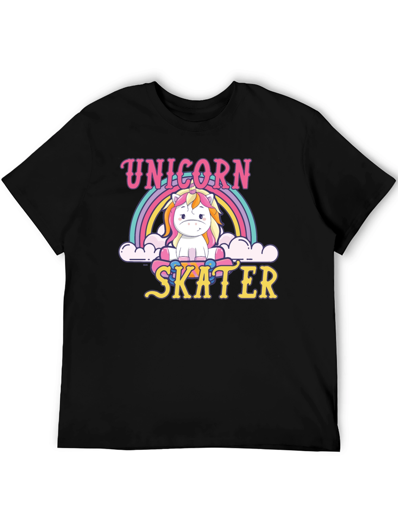 Unicorn Skater Graphic Tee - Black Cotton T-Shirt
