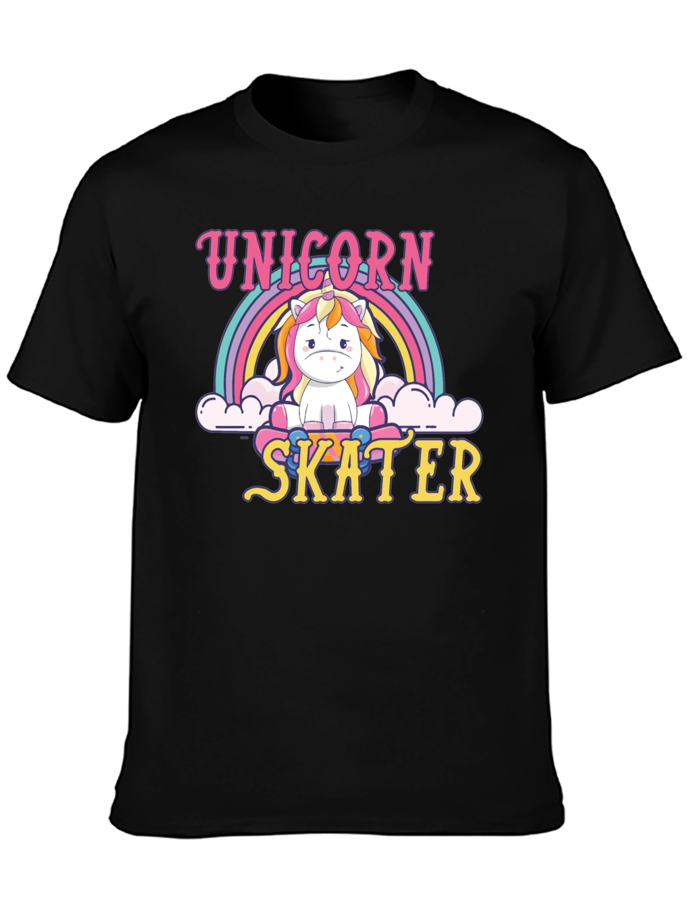 Unicorn Skater Graphic Tee - Black Cotton T-Shirt