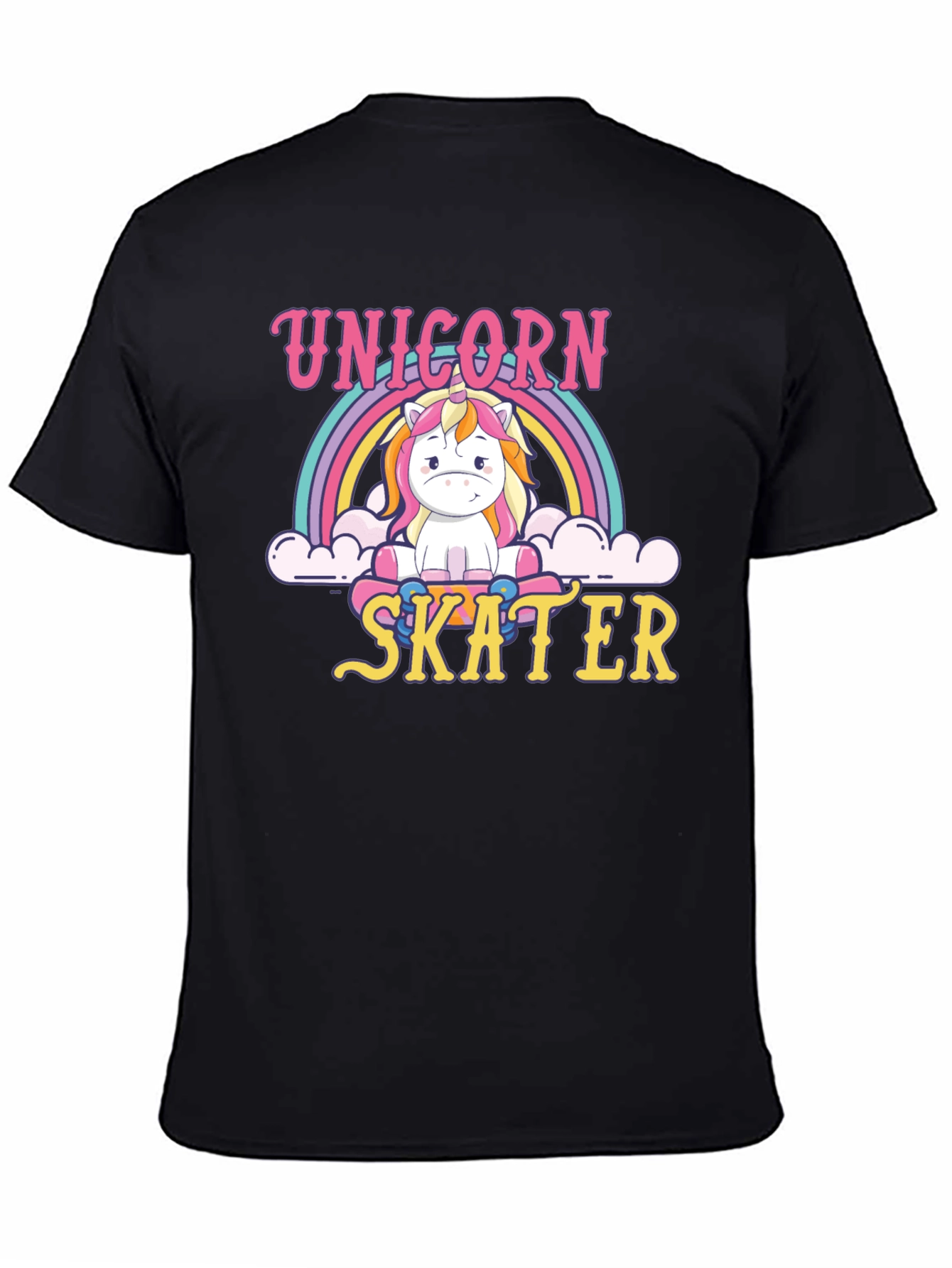 Unicorn Skater Graphic Tee - Black Cotton T-Shirt