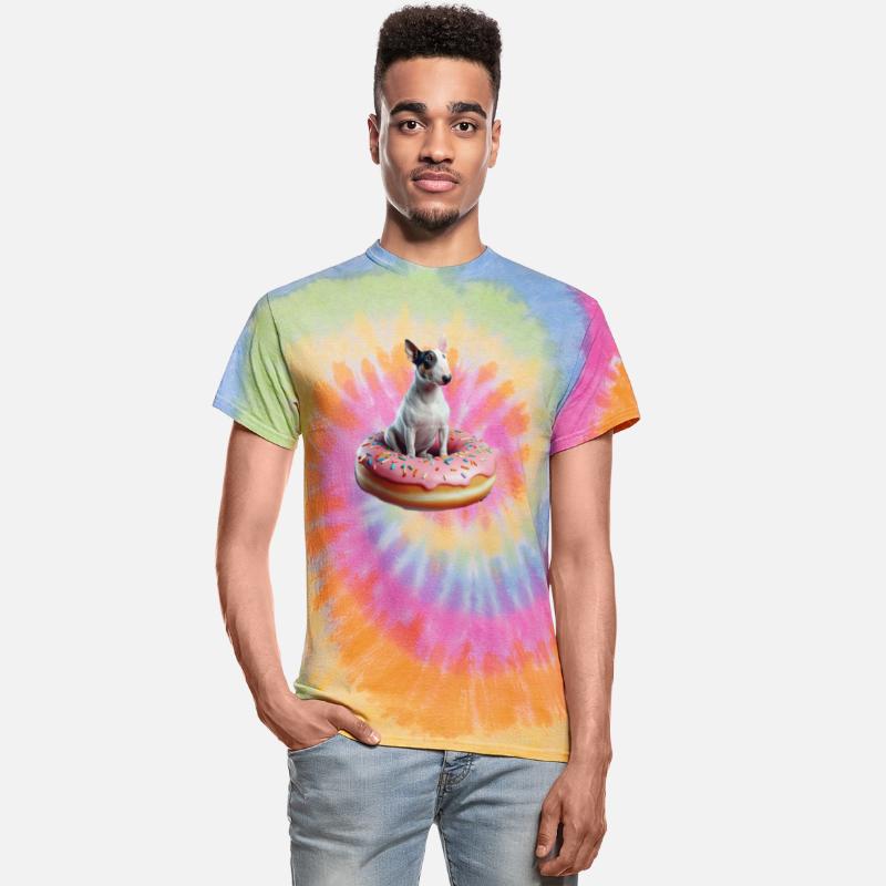 Bull terrier flying in a donut