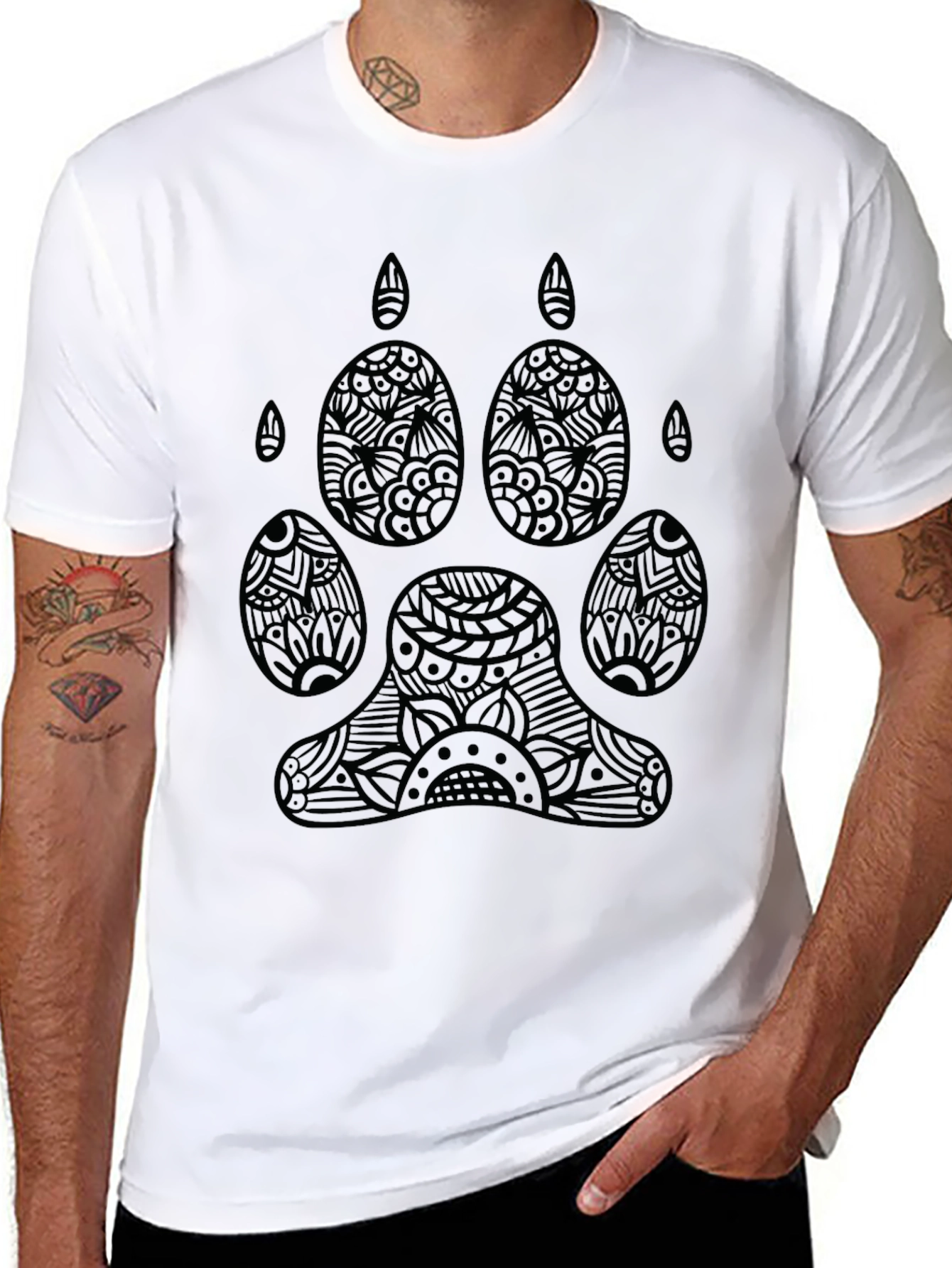 Abstract Paw Print Graphic Black T-Shirt