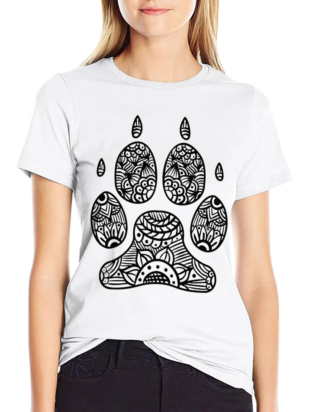 Abstract Paw Print Graphic Black T-Shirt