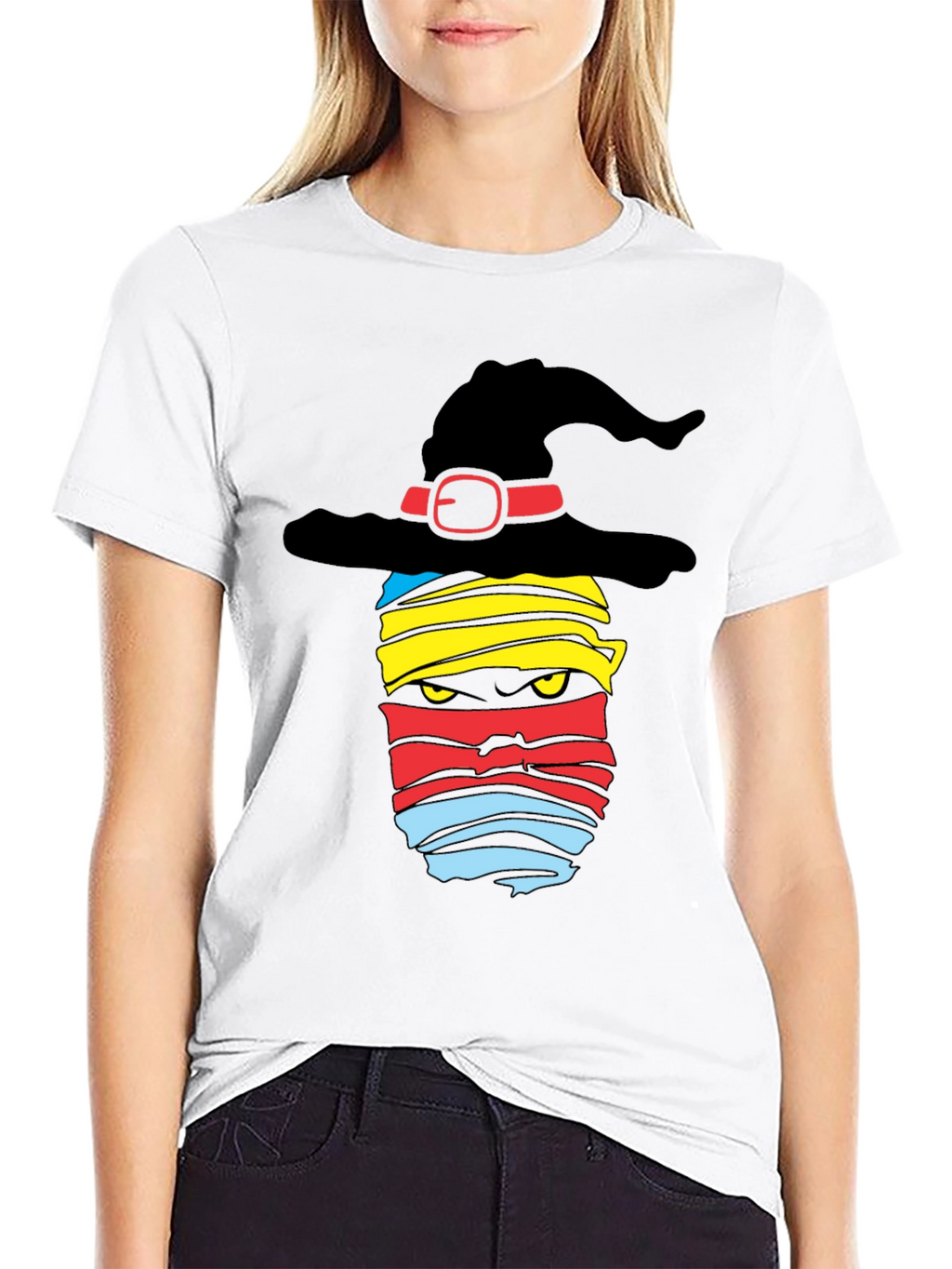 Halloween Witch Mummy Graphic Tee - Black