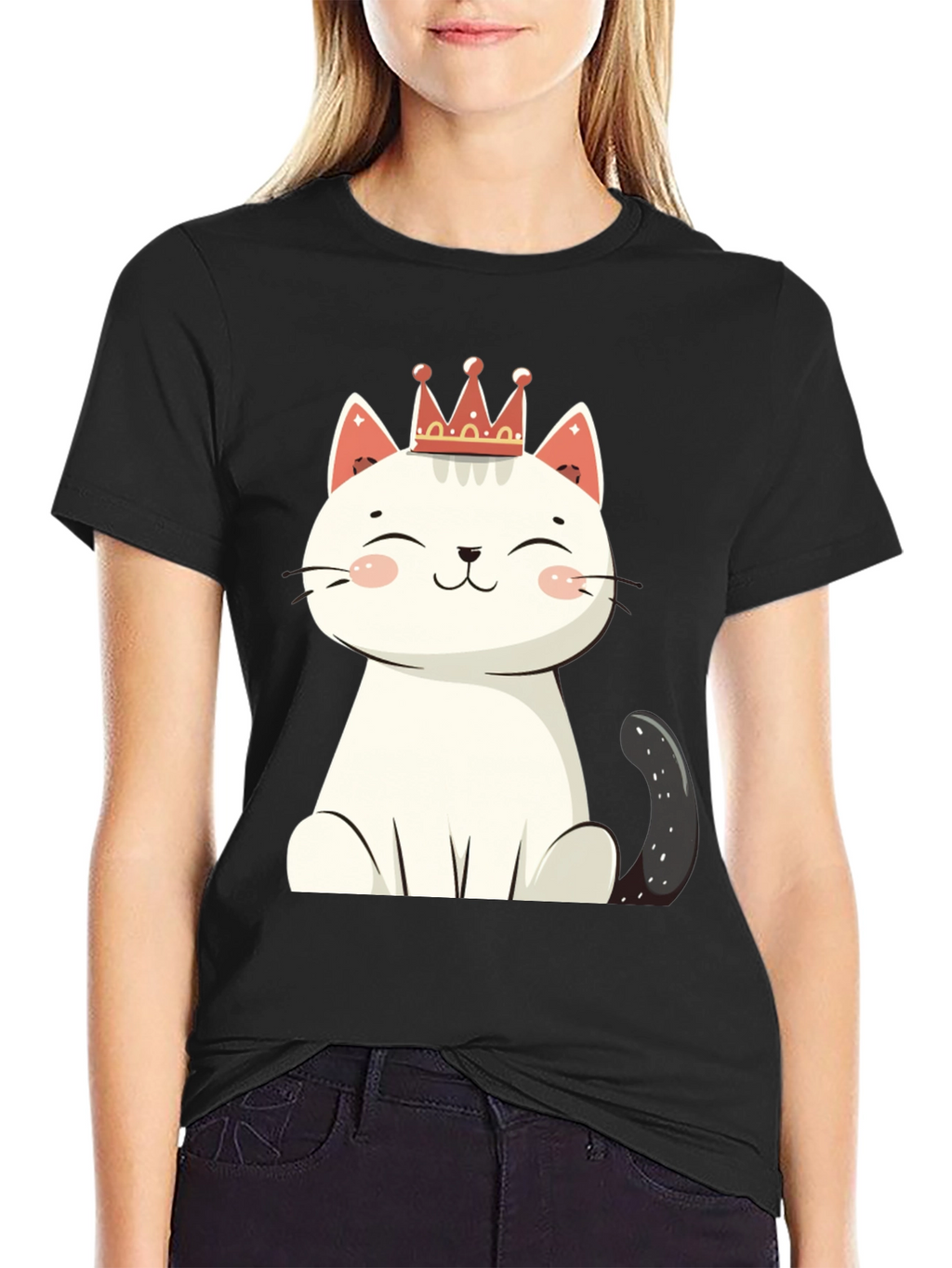 Cute Cat T-Shirt - Crowned Feline Design