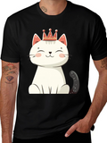 Cute Cat T-Shirt - Crowned Feline Design