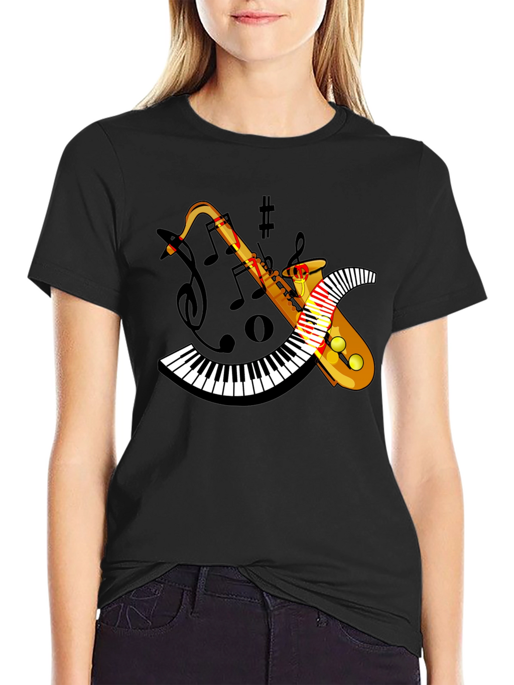 Musical Saxophone & Piano Keyboard T-Shirt