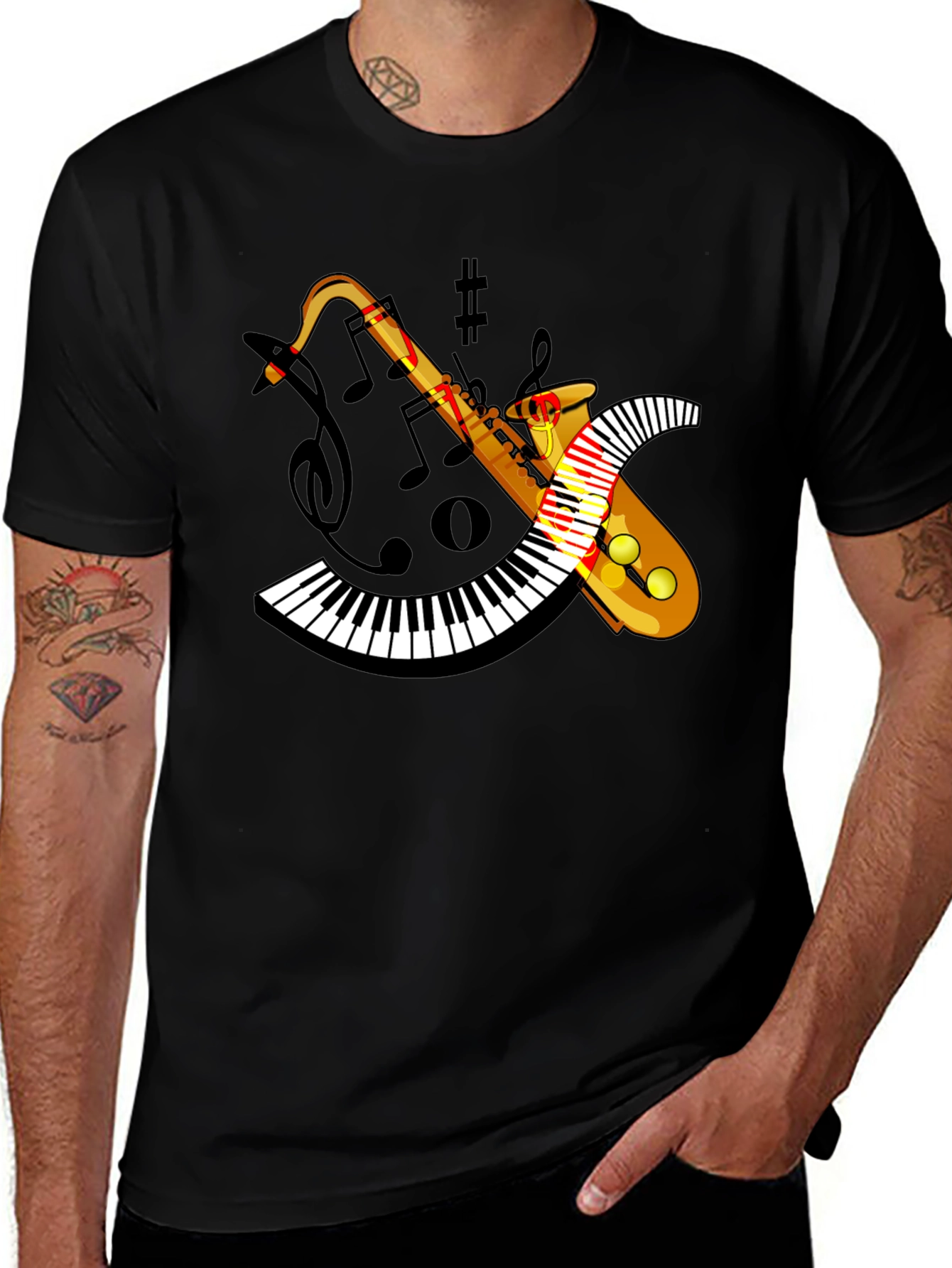 Musical Saxophone & Piano Keyboard T-Shirt