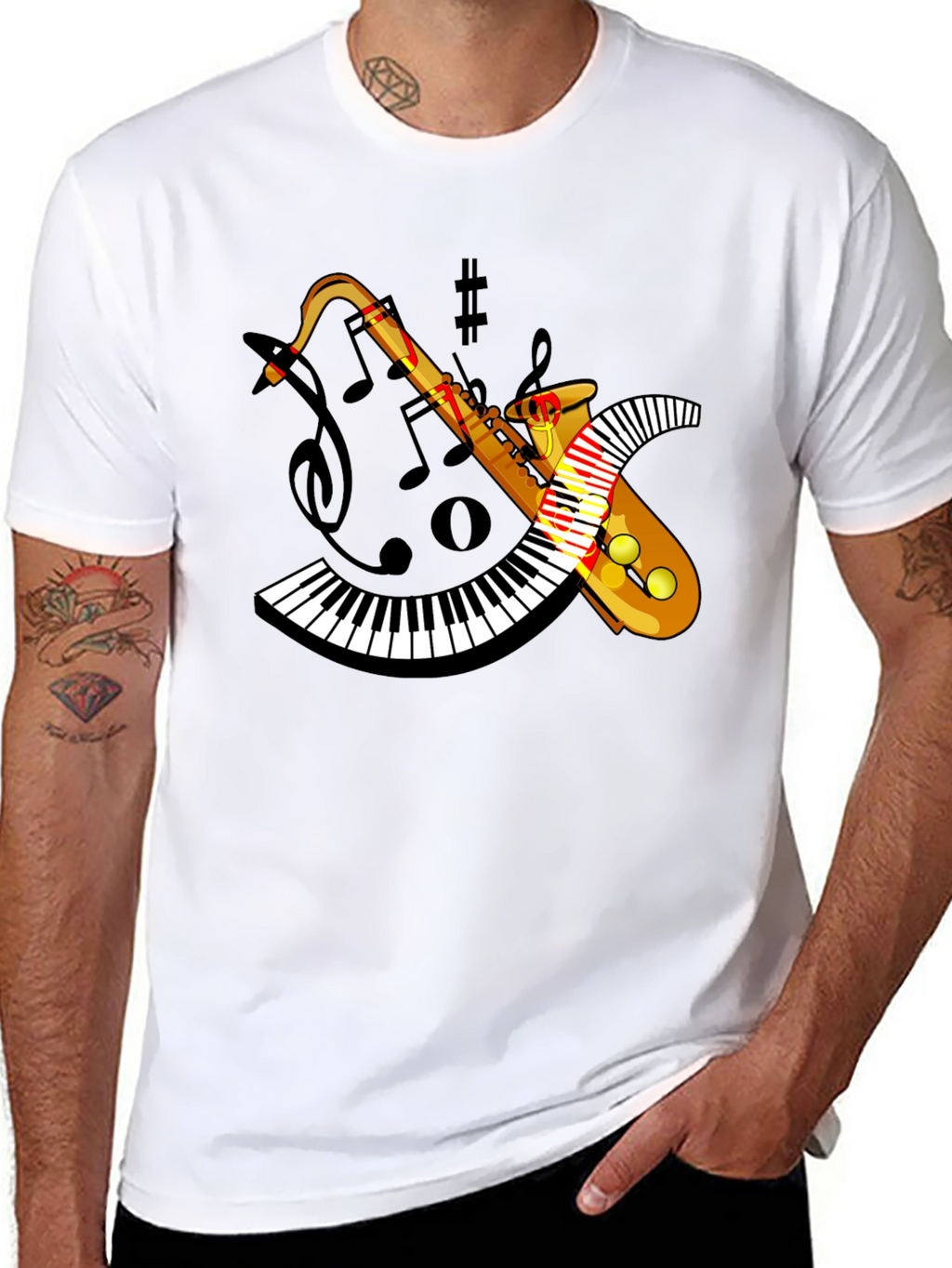 Musical Saxophone & Piano Keyboard T-Shirt
