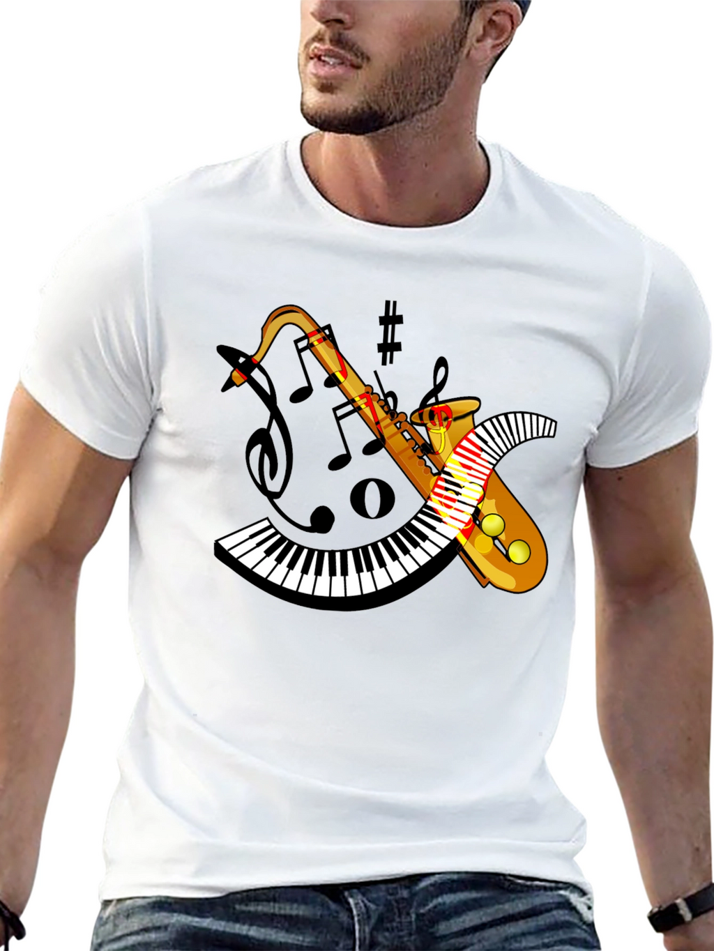Musical Saxophone & Piano Keyboard T-Shirt