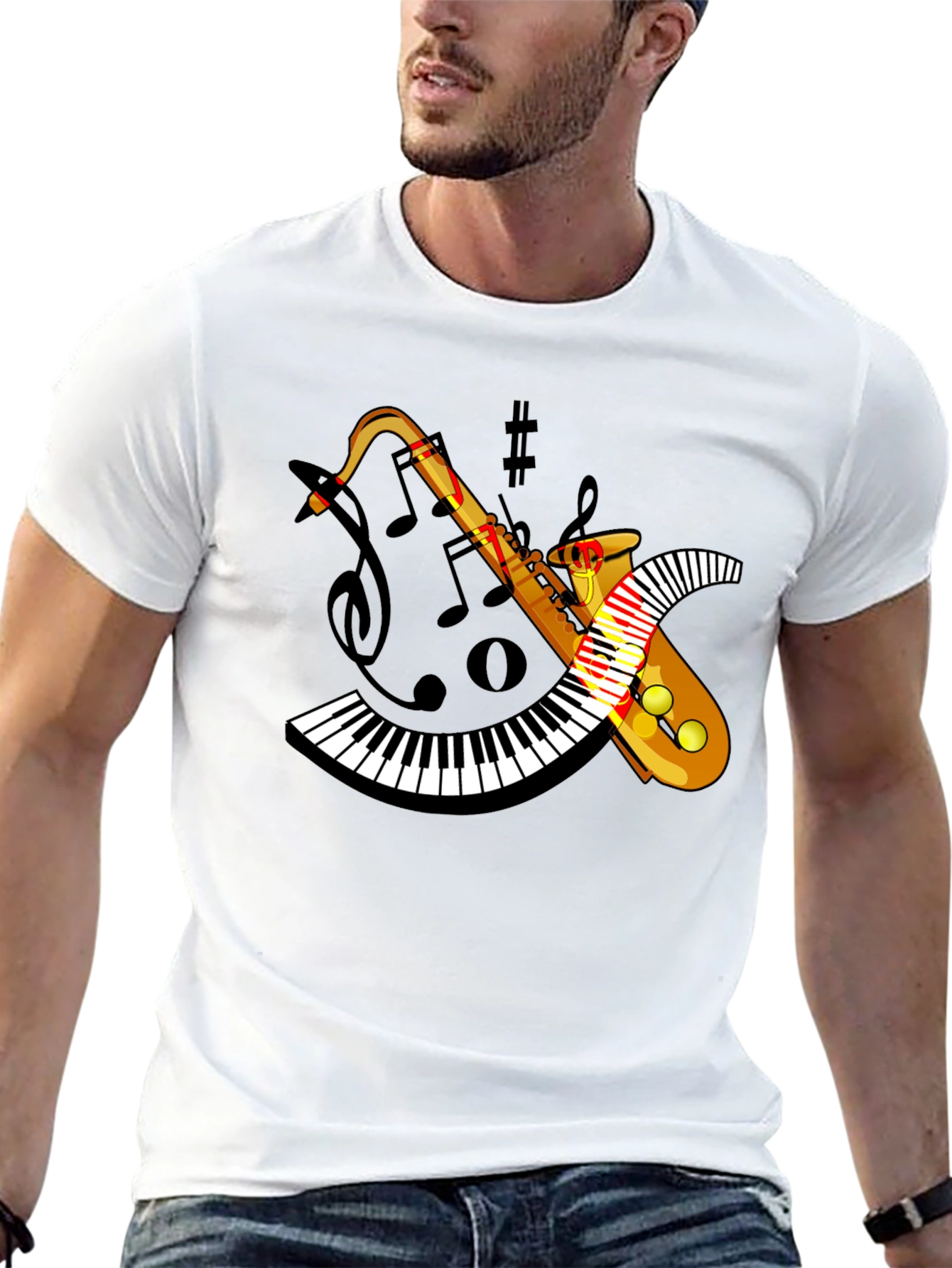 Musical Saxophone & Piano Keyboard T-Shirt