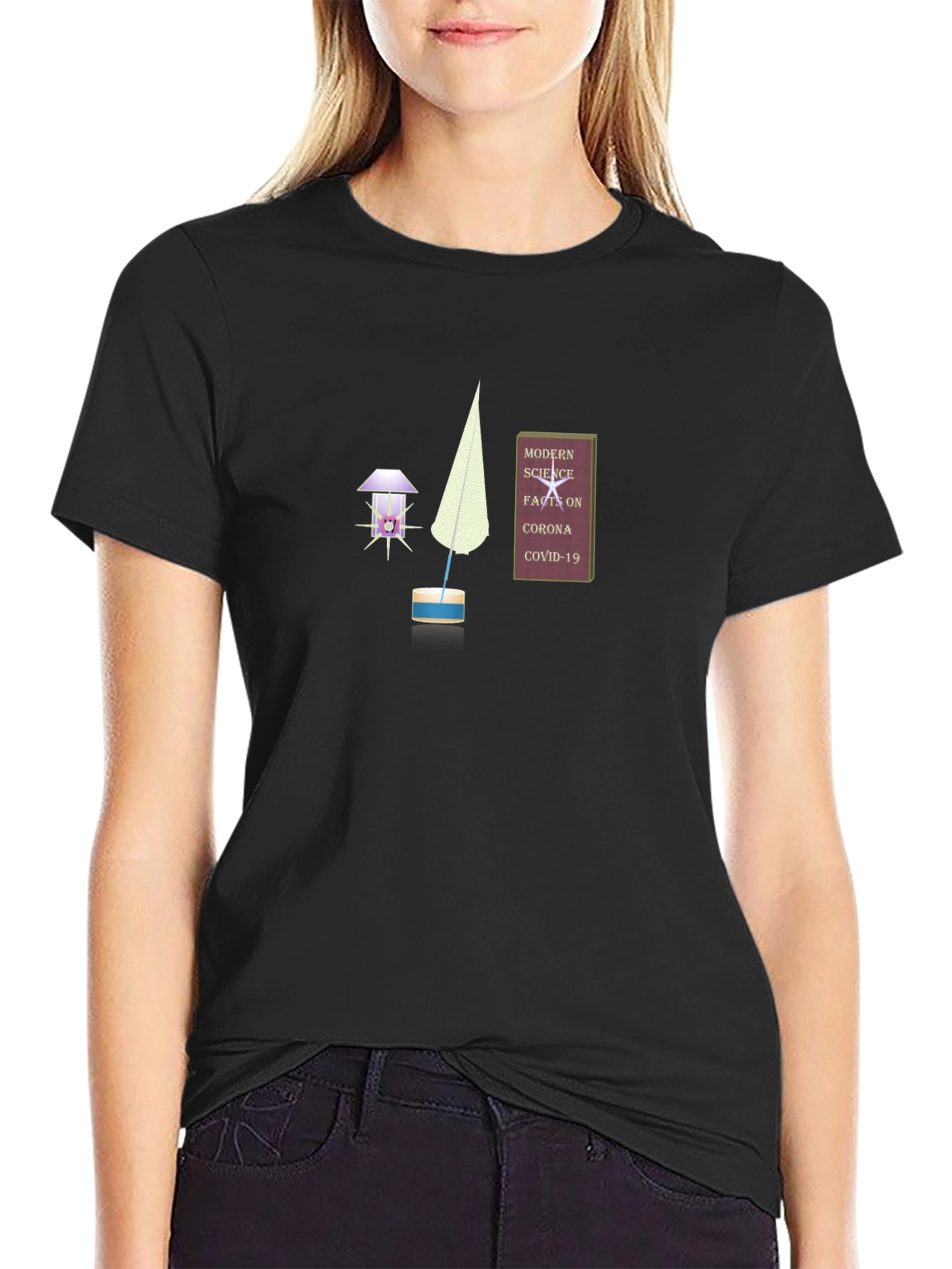 Novelty Graphic T-Shirt: Science Corona and Quill Design