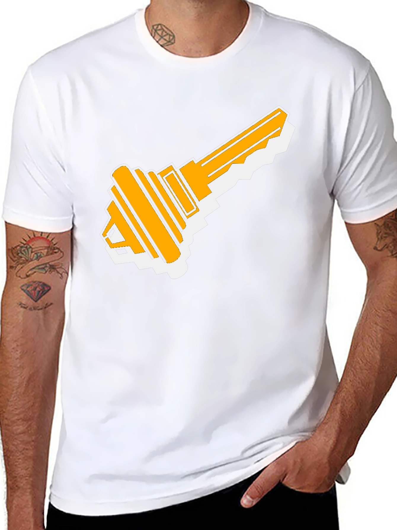 Retro Key Graphic Tee - Black Cotton T-Shirt