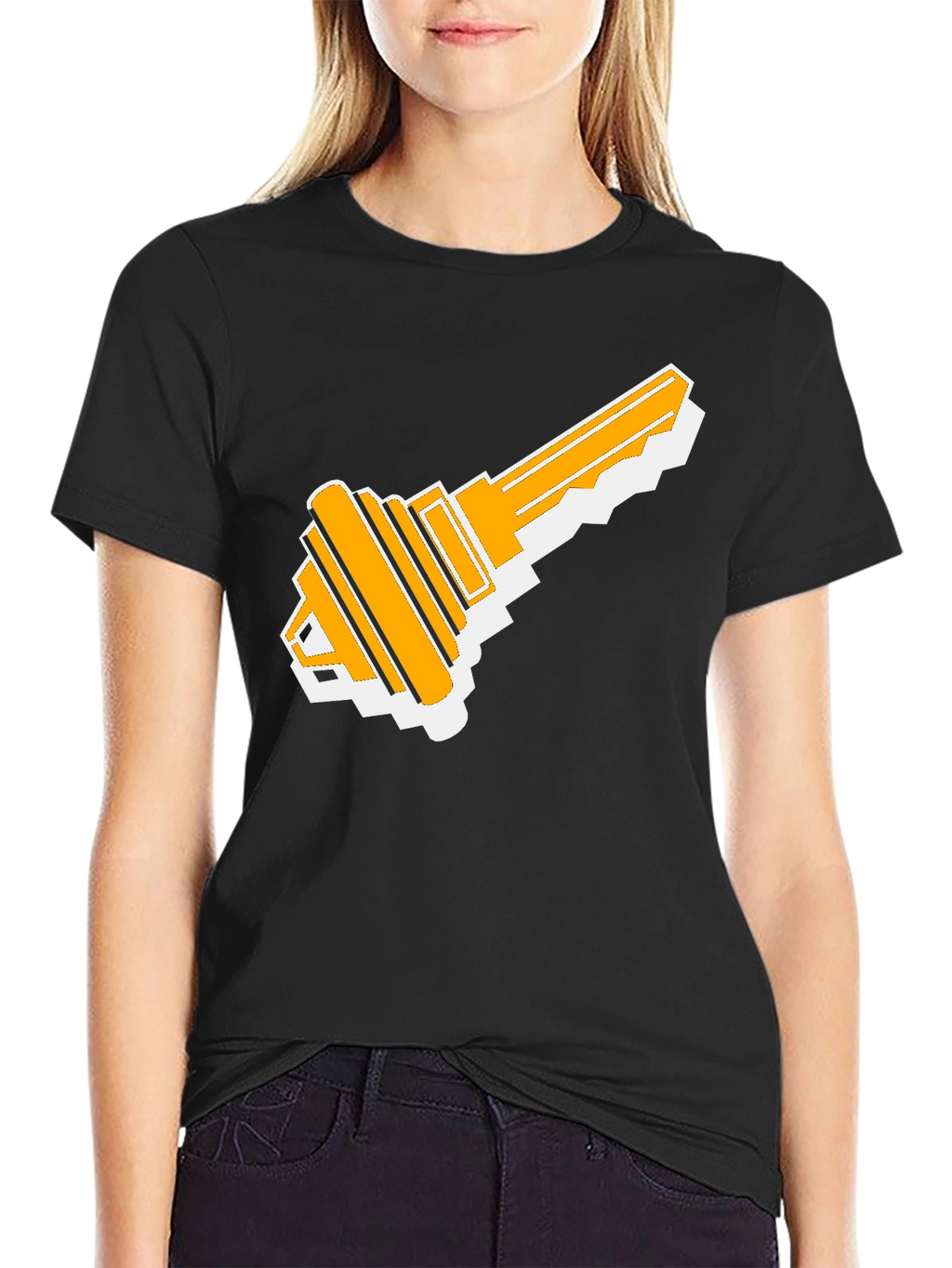 Retro Key Graphic Tee - Black Cotton T-Shirt