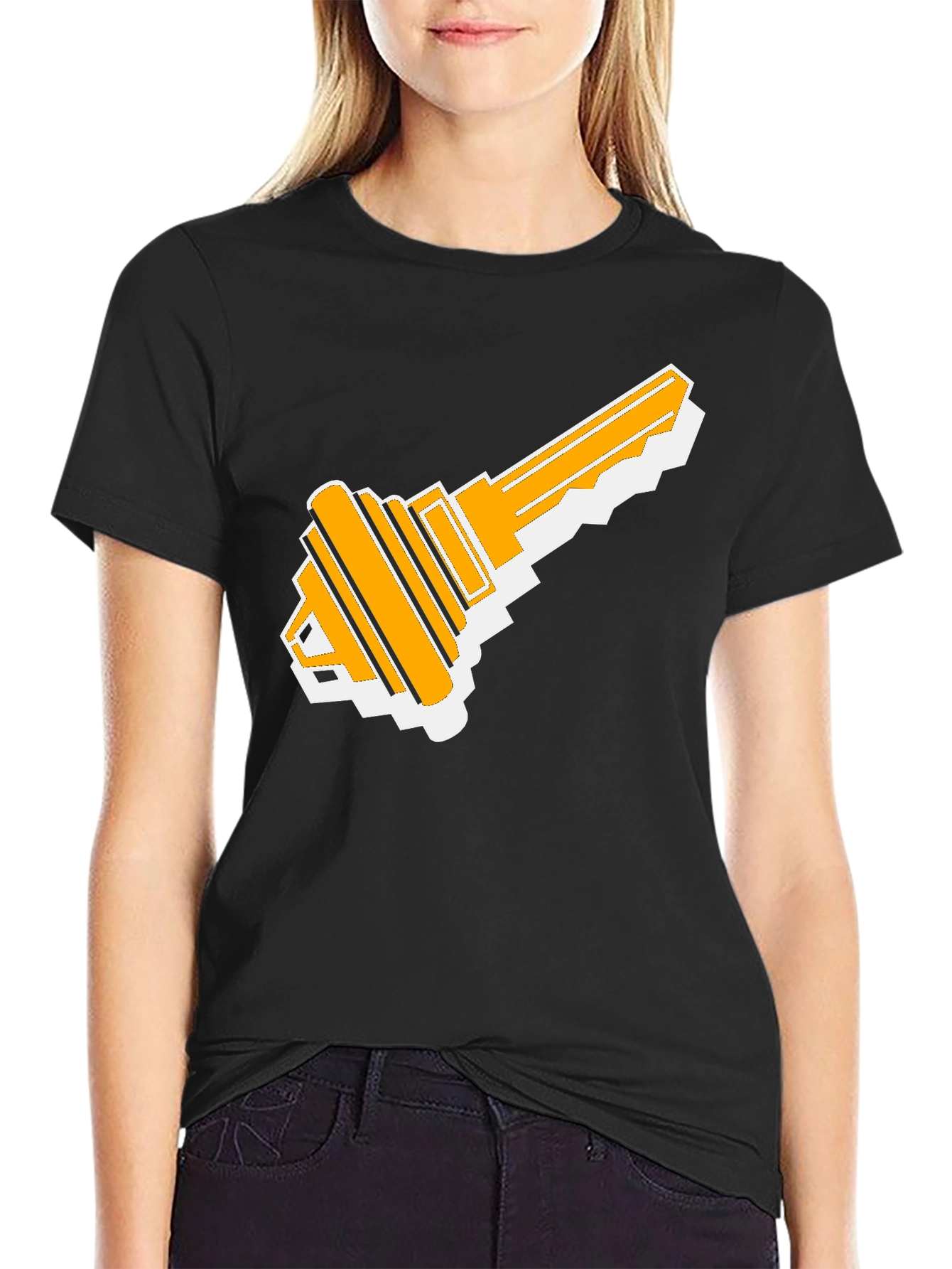 Retro Key Graphic Tee - Black Cotton T-Shirt
