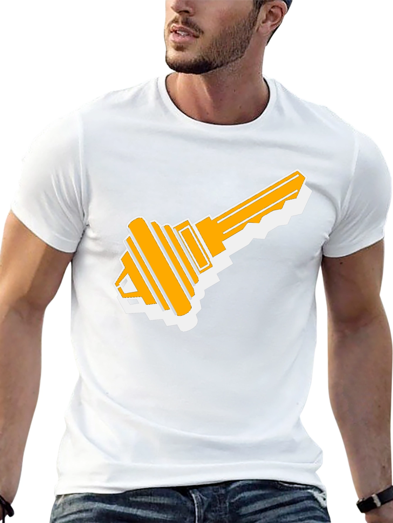 Retro Key Graphic Tee - Black Cotton T-Shirt