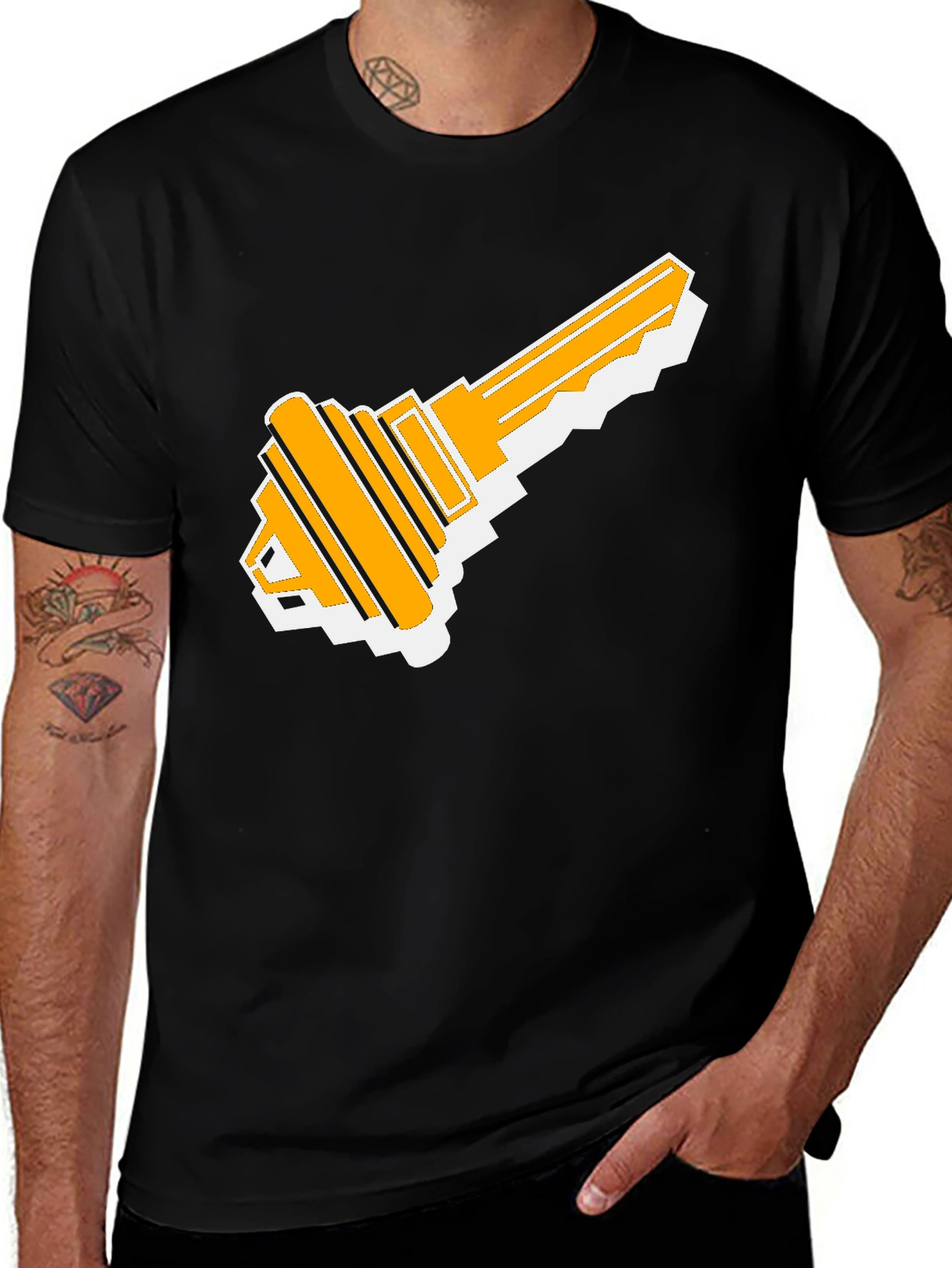 Retro Key Graphic Tee - Black Cotton T-Shirt